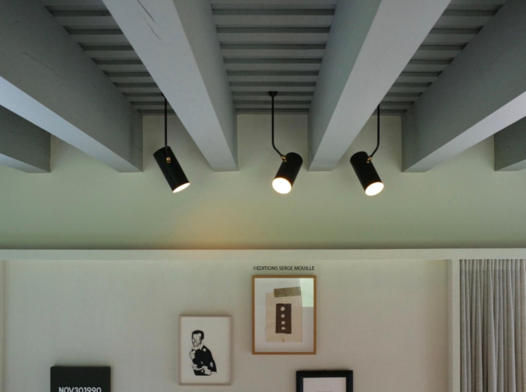 French Serge Mouille 'Tuyau' Ceiling Lamp in Black For Sale