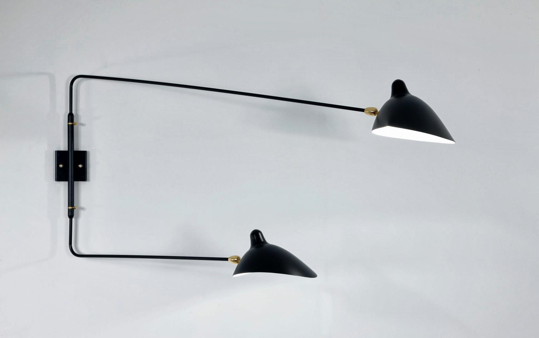 French Serge Mouille - Two-Arm Rotating Sconce in Black For Sale