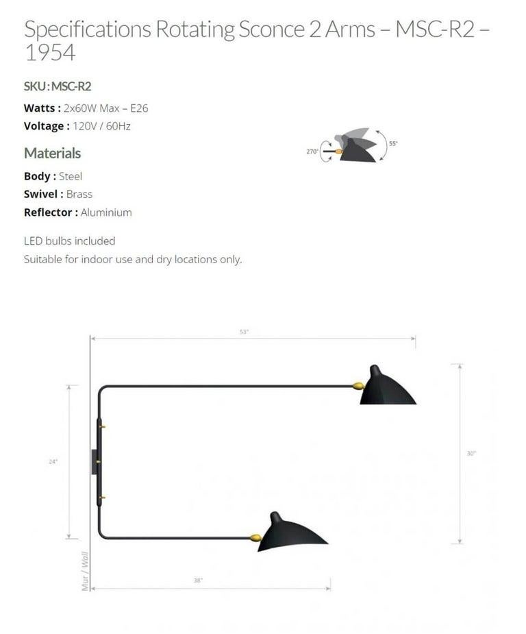 Aluminum Serge Mouille - Two-Arm Rotating Sconce in Black - IN STOCK! For Sale