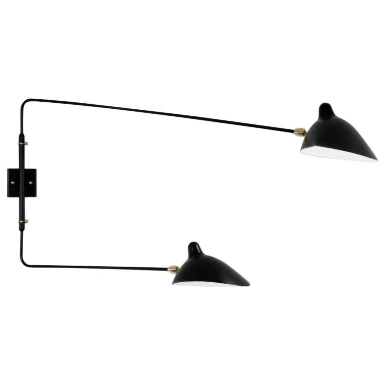 Serge Mouille - Rotating Sconce with 2 Arms in Black - IN STOCK! For Sale