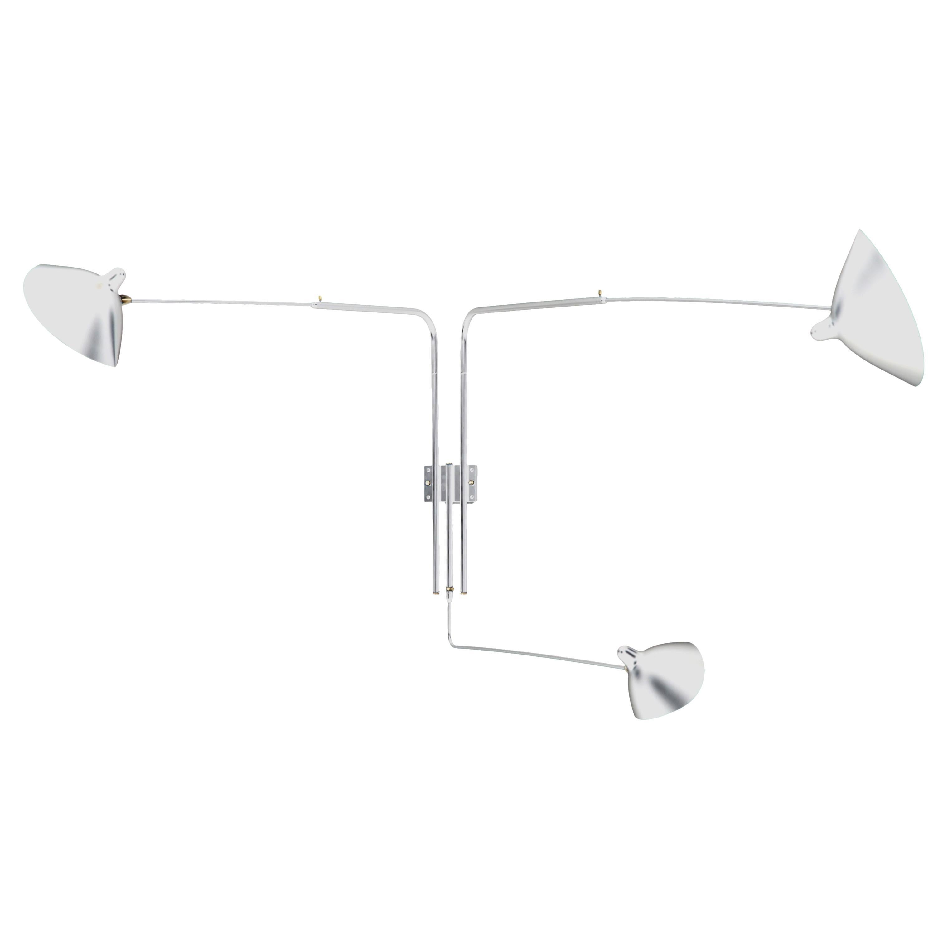 Serge Mouille - Rotating Sconce with 3 Arms in White For Sale