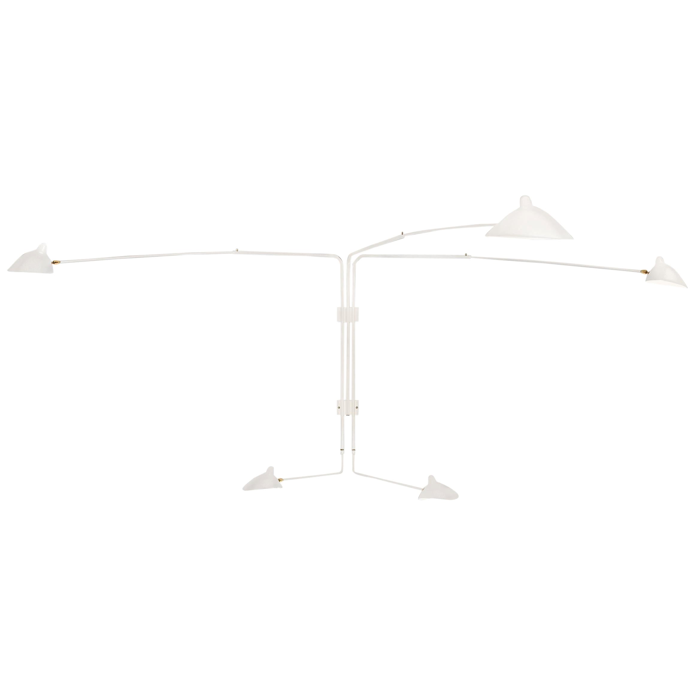 Serge Mouille White Five Rotating Straight Arms Wall Lamp Re-Edition