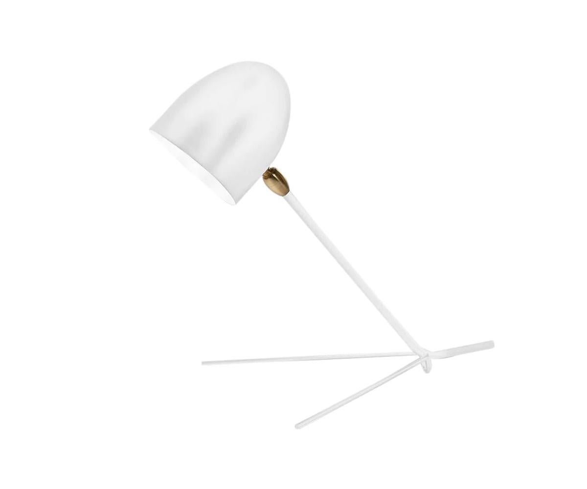 DESCRIPTION:
An elegant triangular base supporting a slender, straight arm and cylindrical shade allows this deceivingly simple lamp to adapt well in any setting.

COLOR OPTION:
Available in Black or White

FEATURES:
Shade rotates and