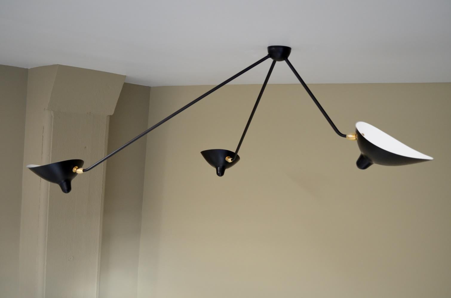 Aluminum Serge Mouille - White or Black Spider Ceiling Lamp with 3 Arms For Sale