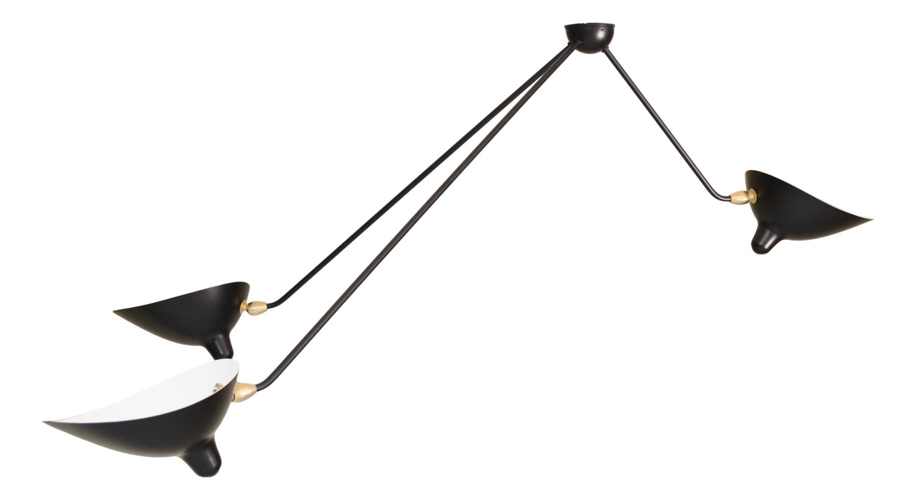 Mid-Century Modern Serge Mouille - White or Black Spider Ceiling Lamp with 3 Arms For Sale