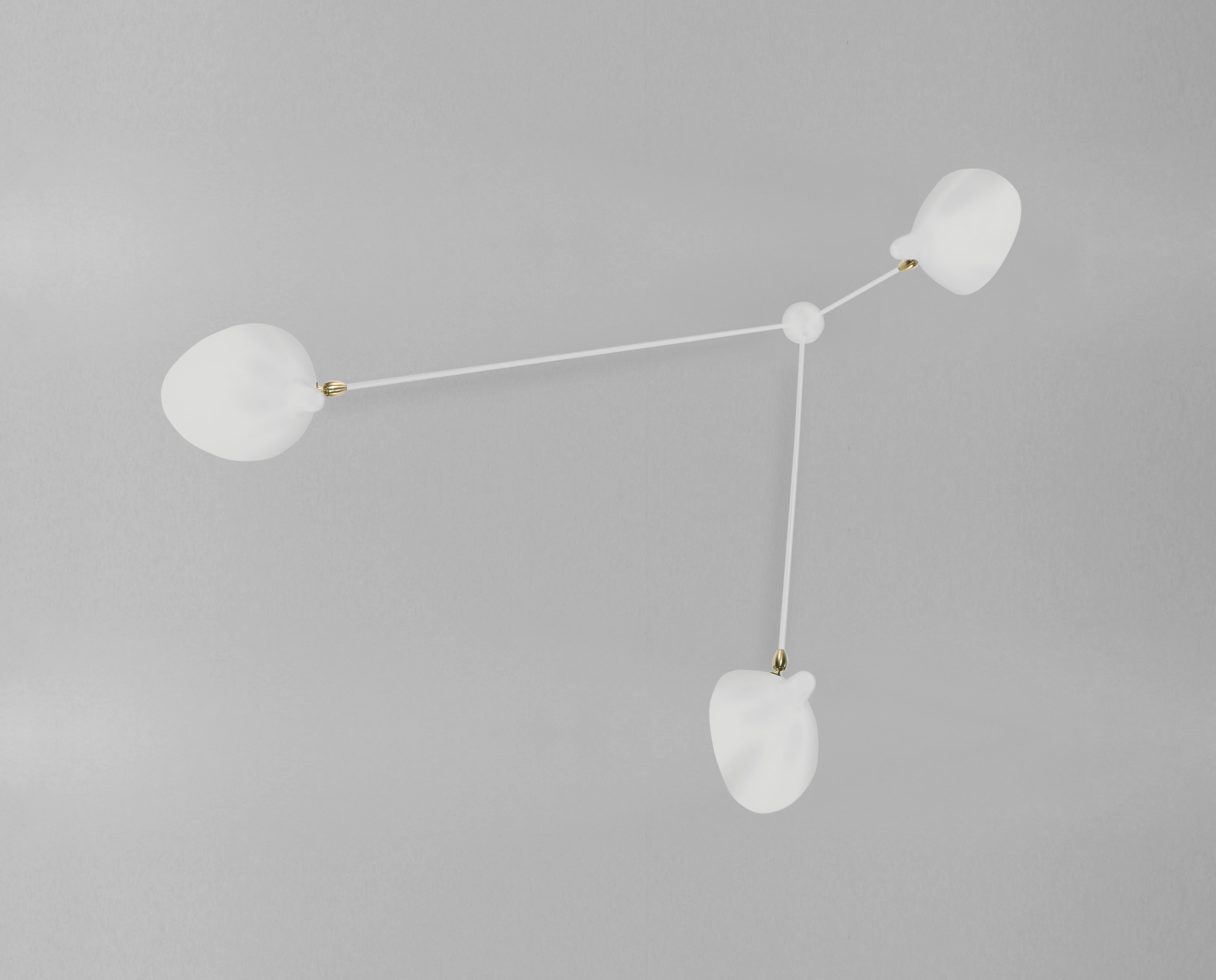 Wall ceiling lamp model 'Three Fixed Arms Spider Ceiling Lamp' designed by Serge Mouille in 1952.

Manufactured by Editions Serge Mouille in France. The production of lamps, wall lights and floor lamps are manufactured using craftsman’s techniques