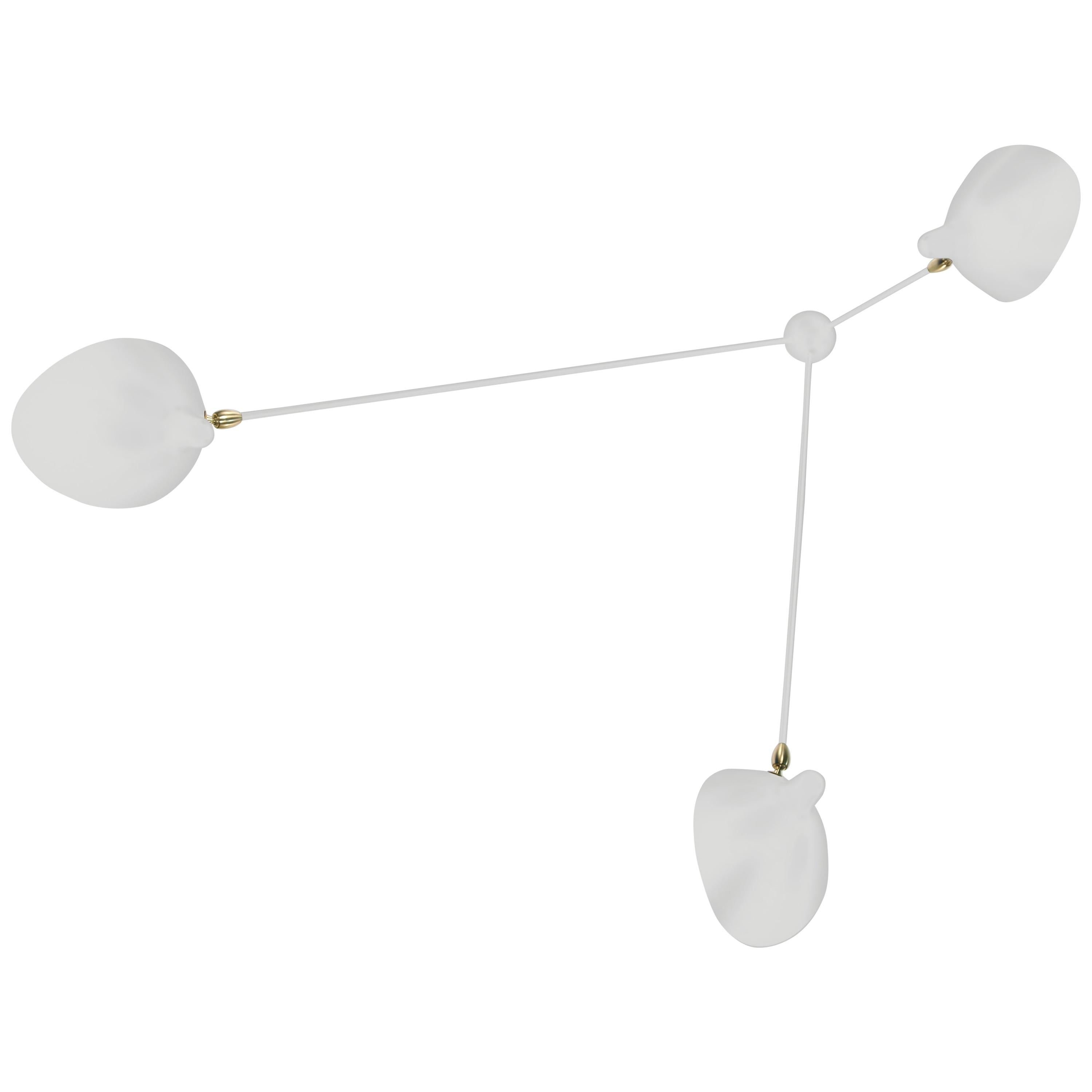 Serge Mouille White Three Fixed Arms Spider Ceiling Lamp re-edition