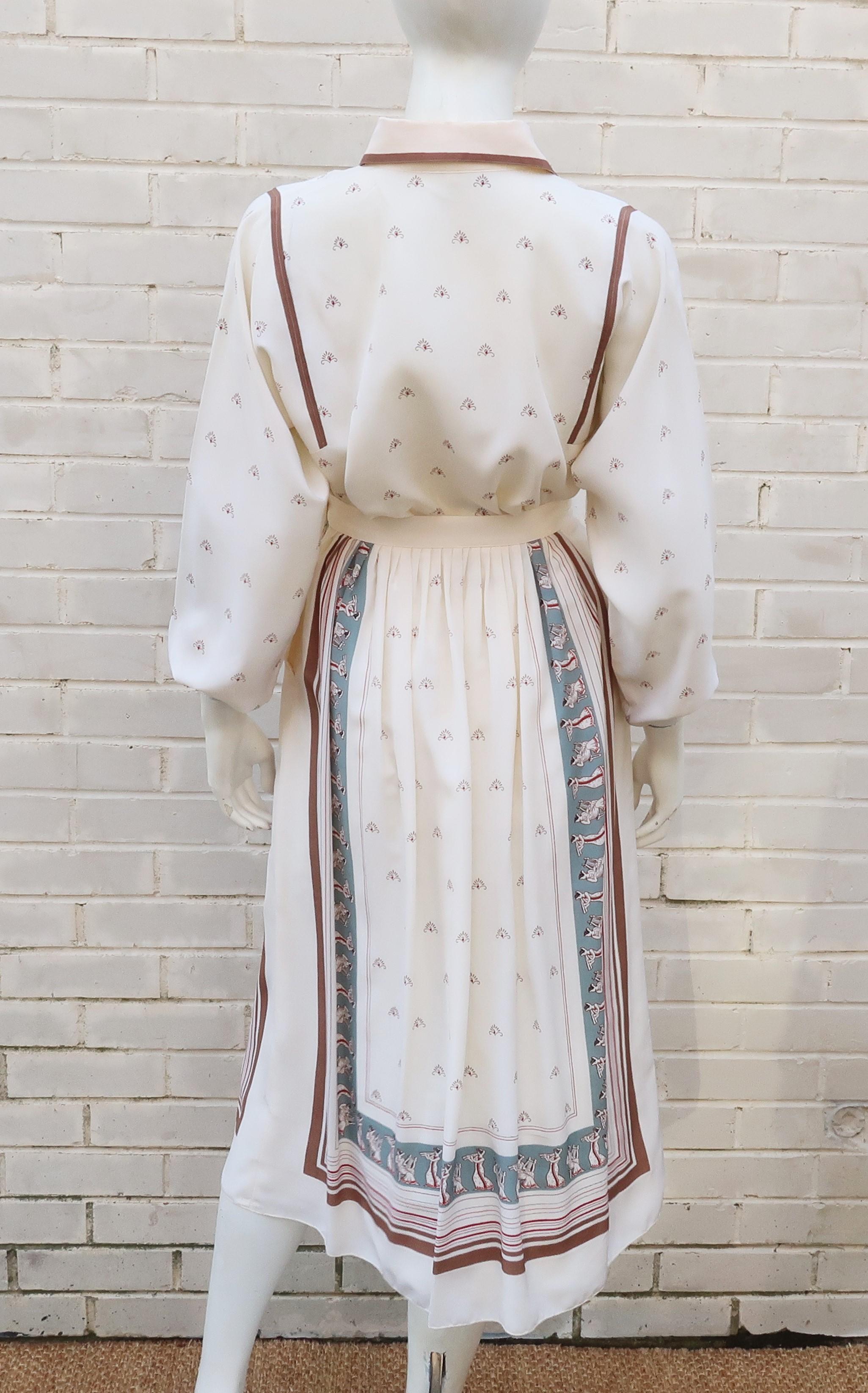 Gray Serge Nancel French Silk Two Piece Dress With Goddess Motif