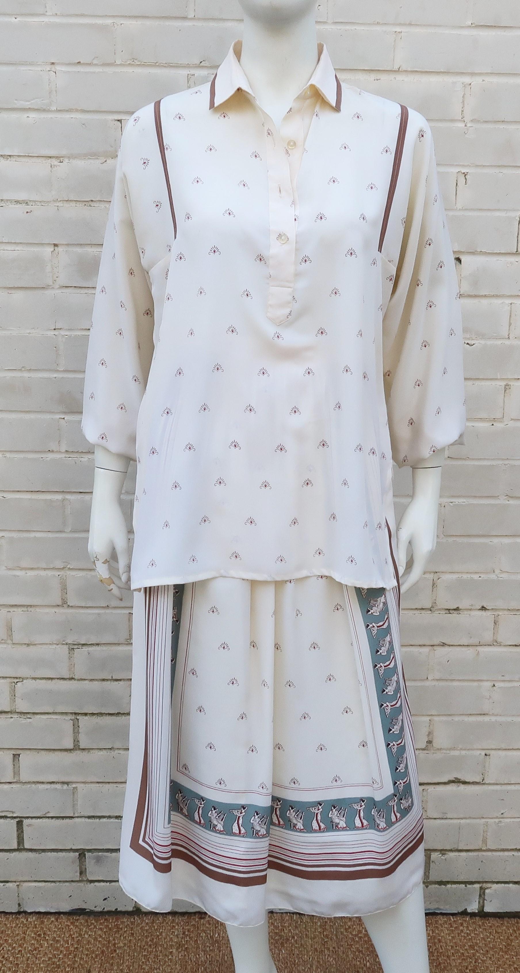 Serge Nancel French Silk Two Piece Dress With Goddess Motif In Fair Condition In Atlanta, GA