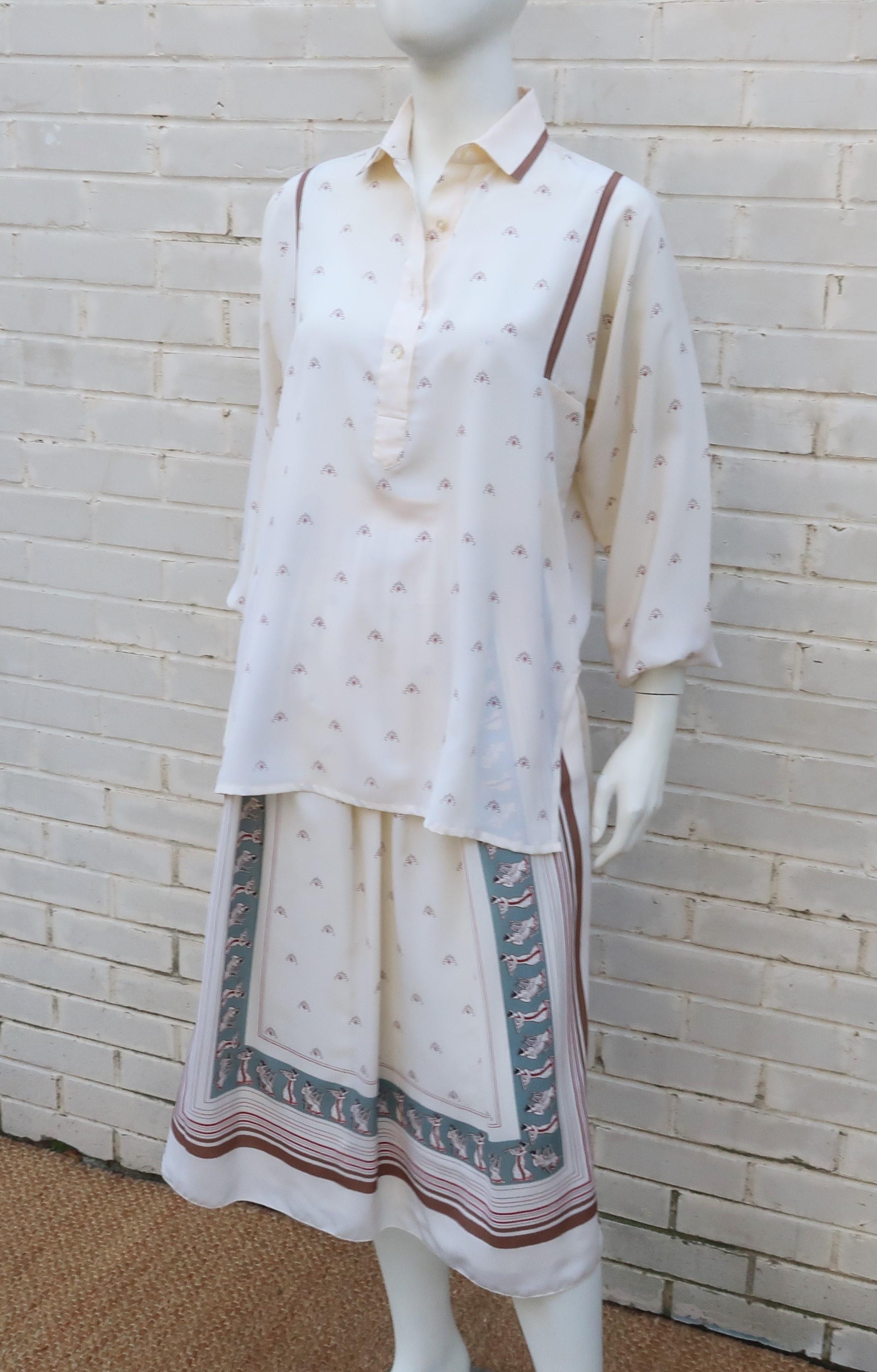 Women's Serge Nancel French Silk Two Piece Dress With Goddess Motif
