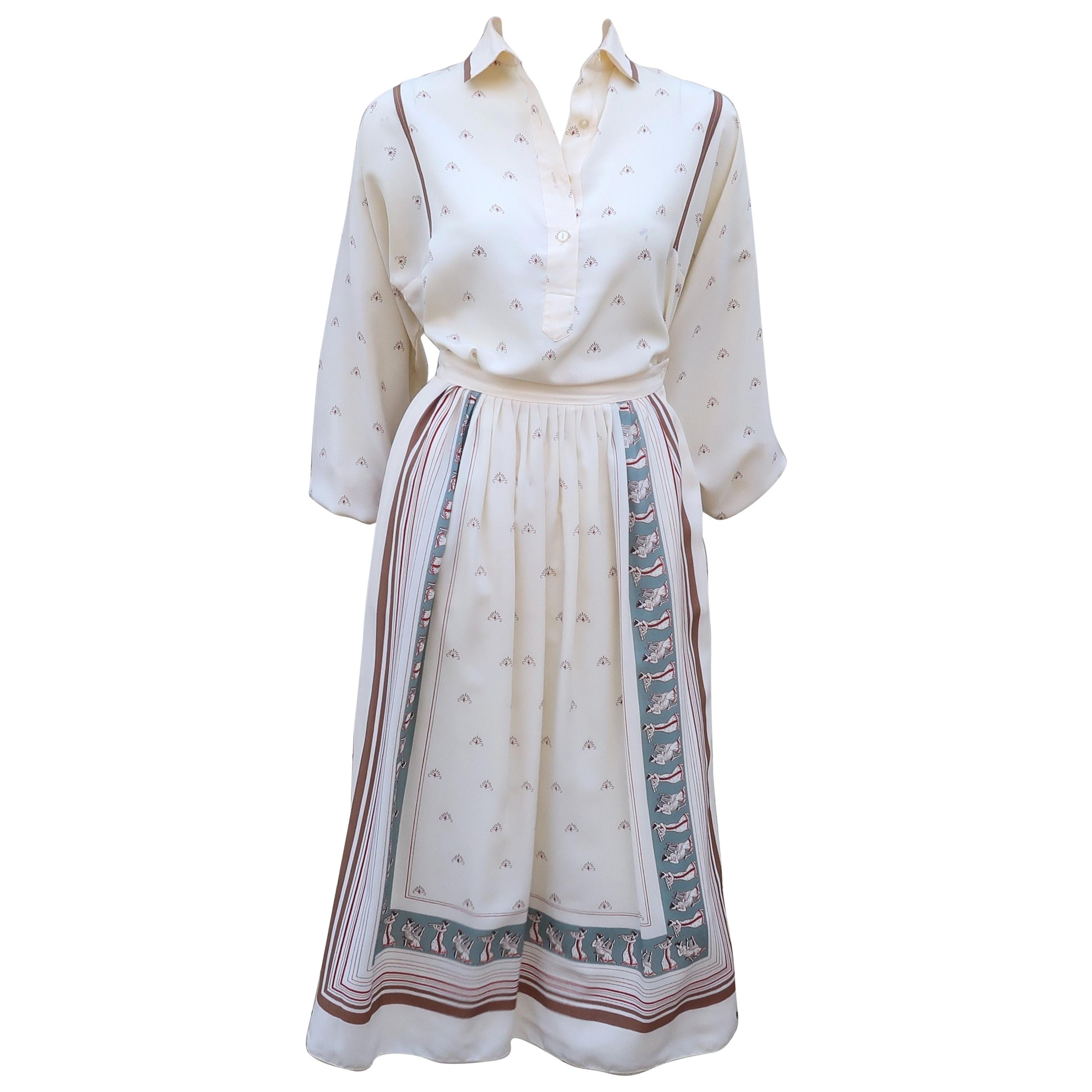 Serge Nancel French Silk Two Piece Dress With Goddess Motif