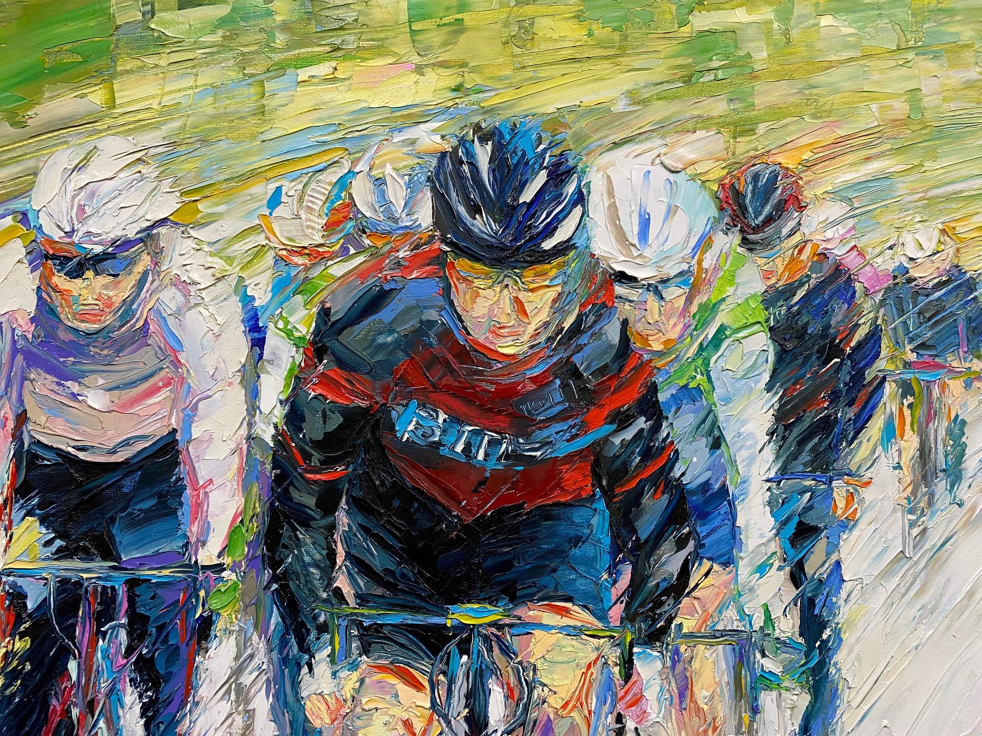 Tour de France, original 31x40 expressionist figurative landscape - Expressionist Painting by Serge Ovcaruk