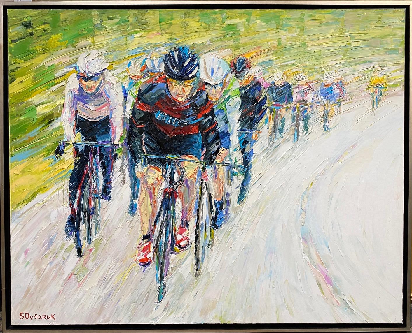 Serge Ovcaruk Figurative Painting - Tour de France, original 31x40 expressionist figurative landscape