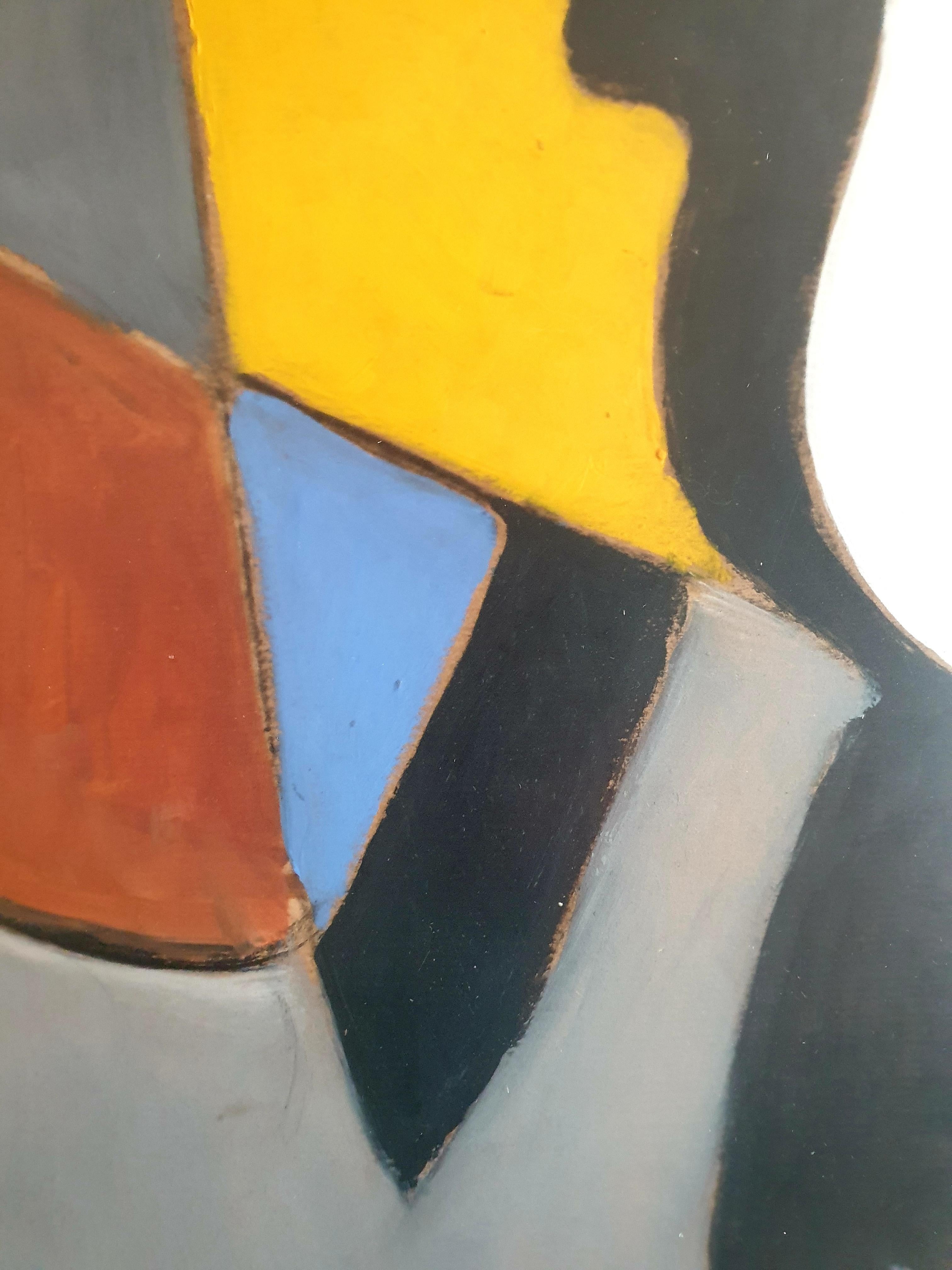 Große abstrakte Tachiste in Acryl auf Papier, inspiriert von den Gemälden von Serge Poliakoff. Das Gemälde befindet sich in einem schlichten, geformten Rahmen unter Plexiglas.

Ein sehr farbenfrohes und energiegeladenes abstraktes Gemälde im Stil
