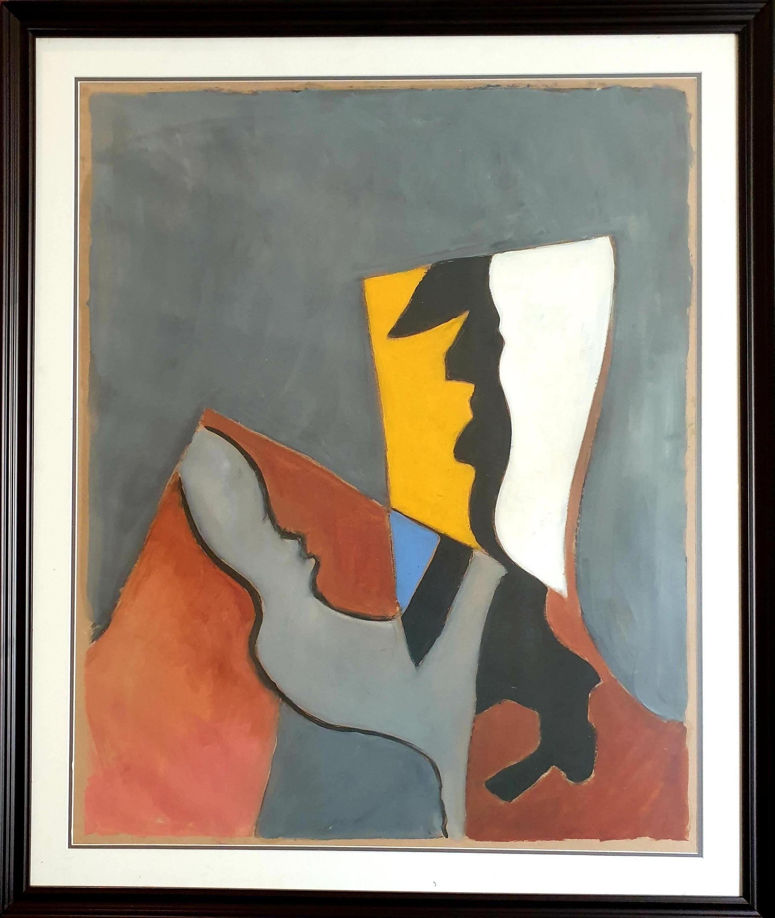 Serge Poliakoff Abstract Painting – Abstraktes Tachiste-Acryl auf Papier, Hommage an Poliakoff. 