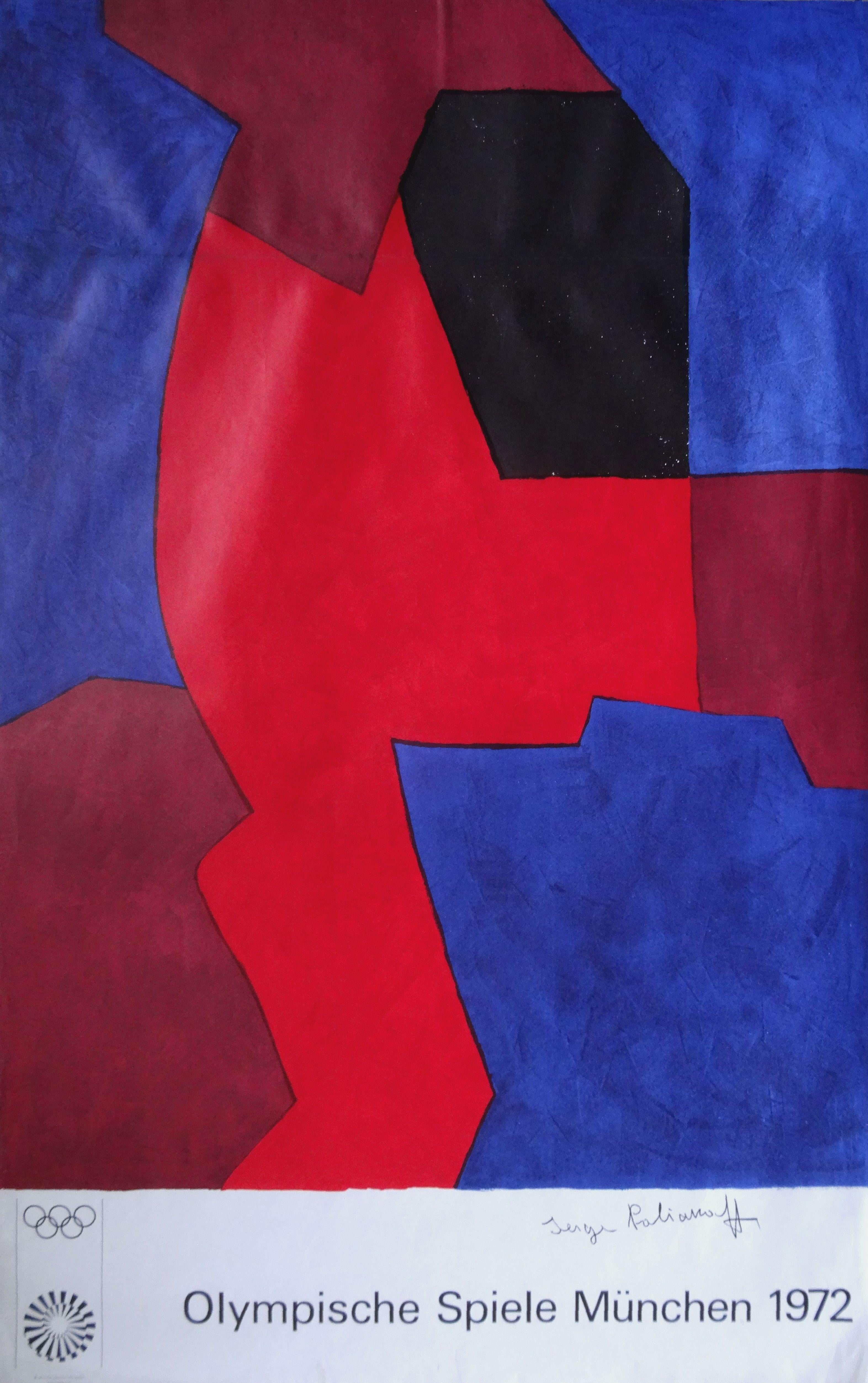 Olympic Games 72. Paper, screen printing, 101x64 cm - Painting by Serge Poliakoff