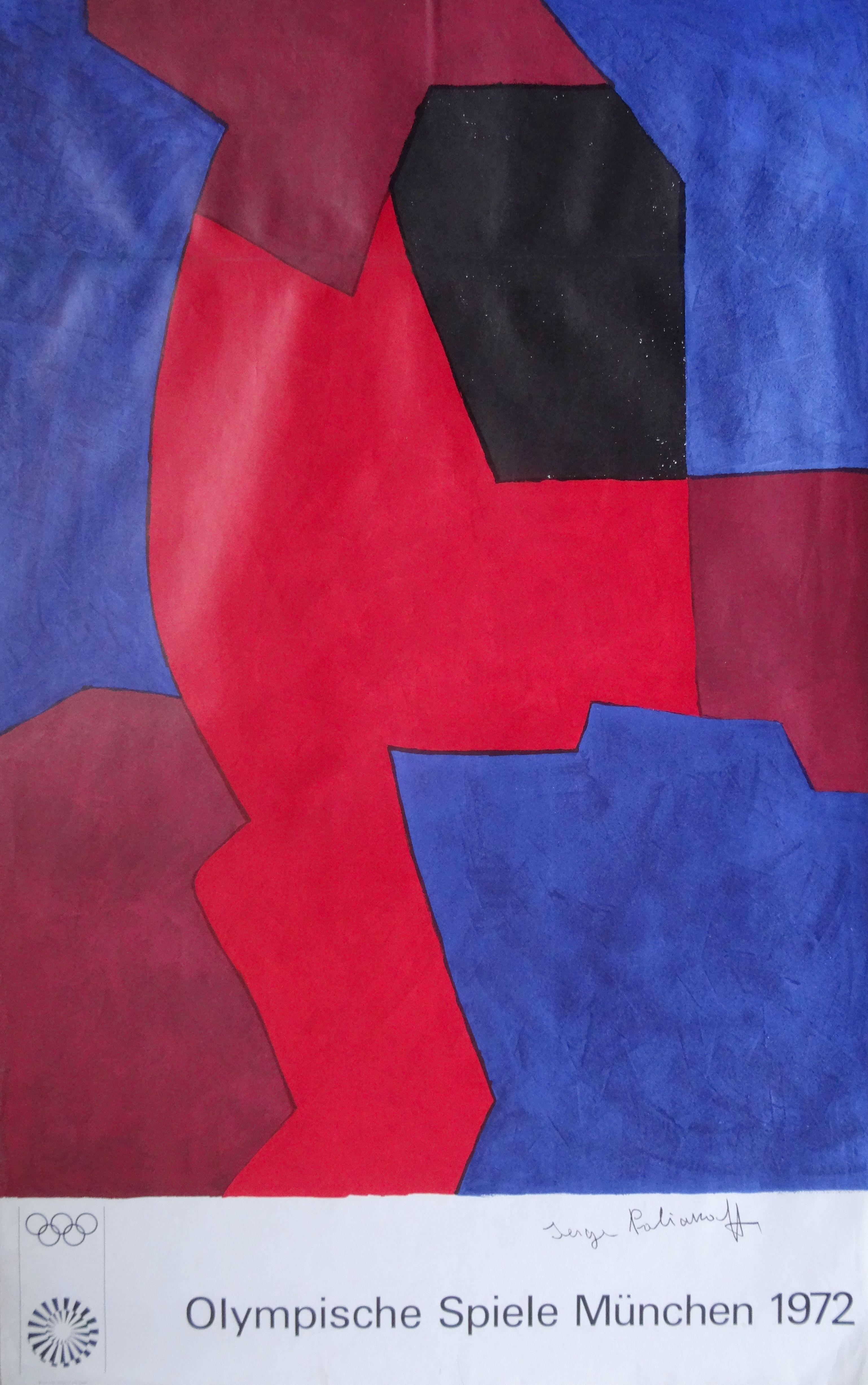 Serge Poliakoff Figurative Painting - Olympic Games 72. Paper, screen printing, 101x64 cm