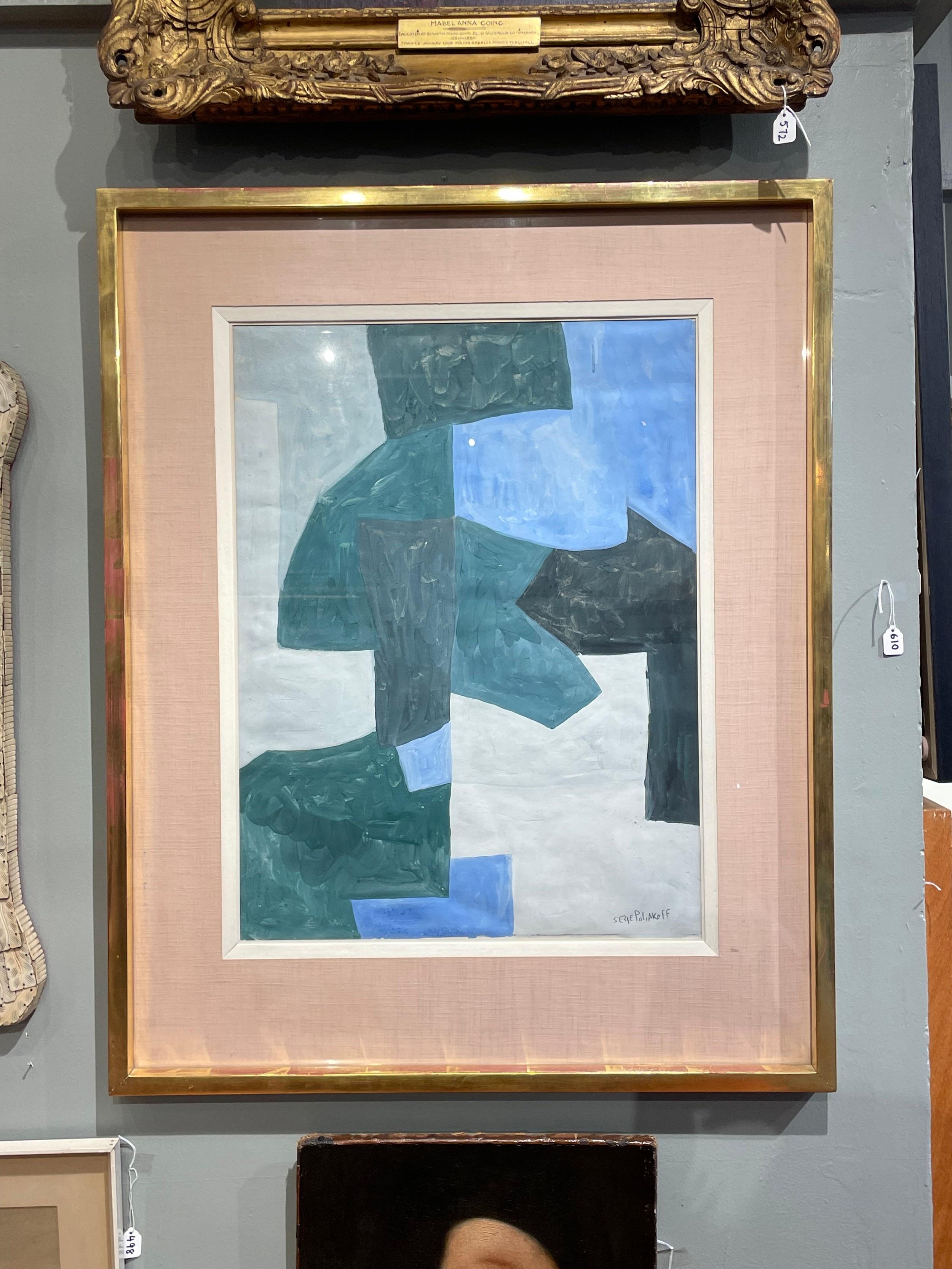 Serge Poliakoff Firmado Abstracto azul verde negro y gris en venta 2