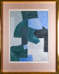 Serge Poliakoff Firmado Abstracto azul verde negro y gris