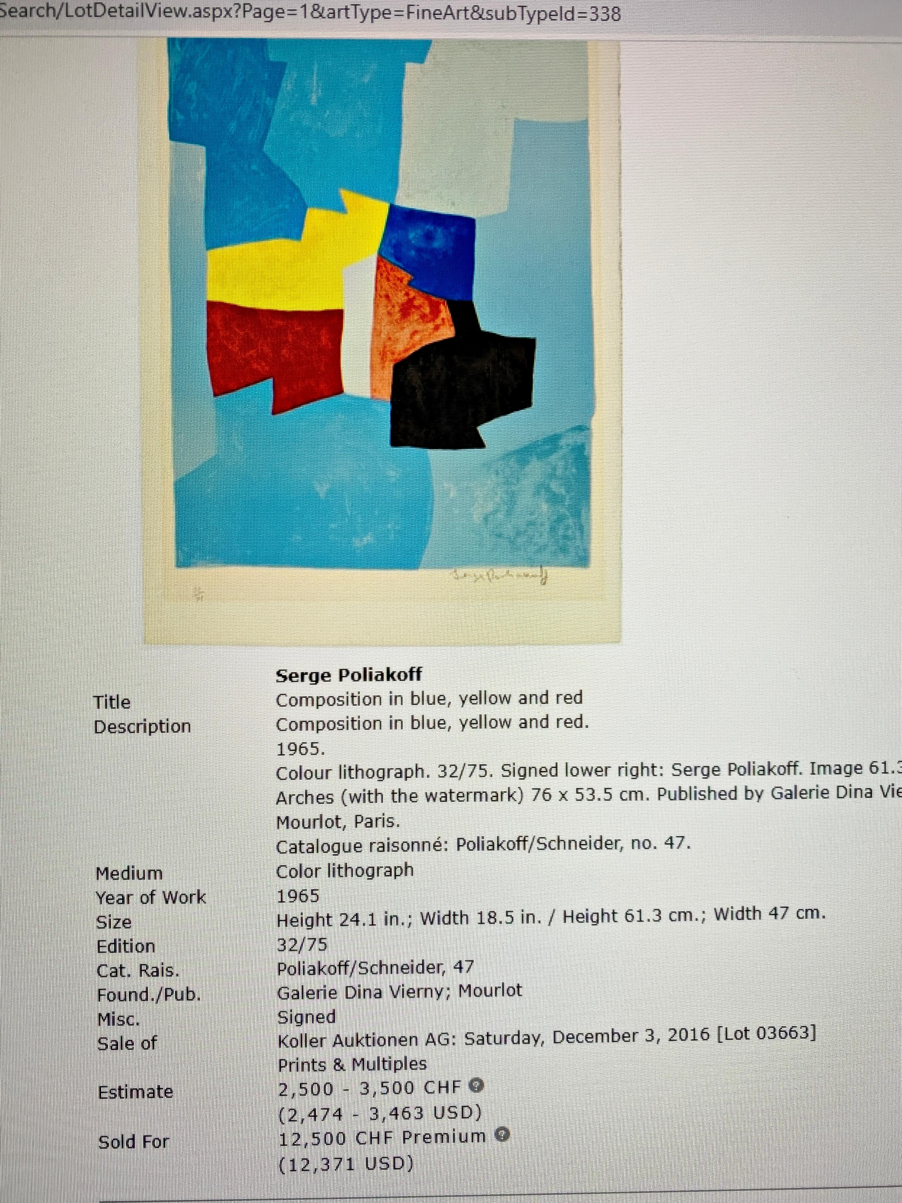 20th Century abstract Serge Poliakoff, colored Lithograph  For Sale 3