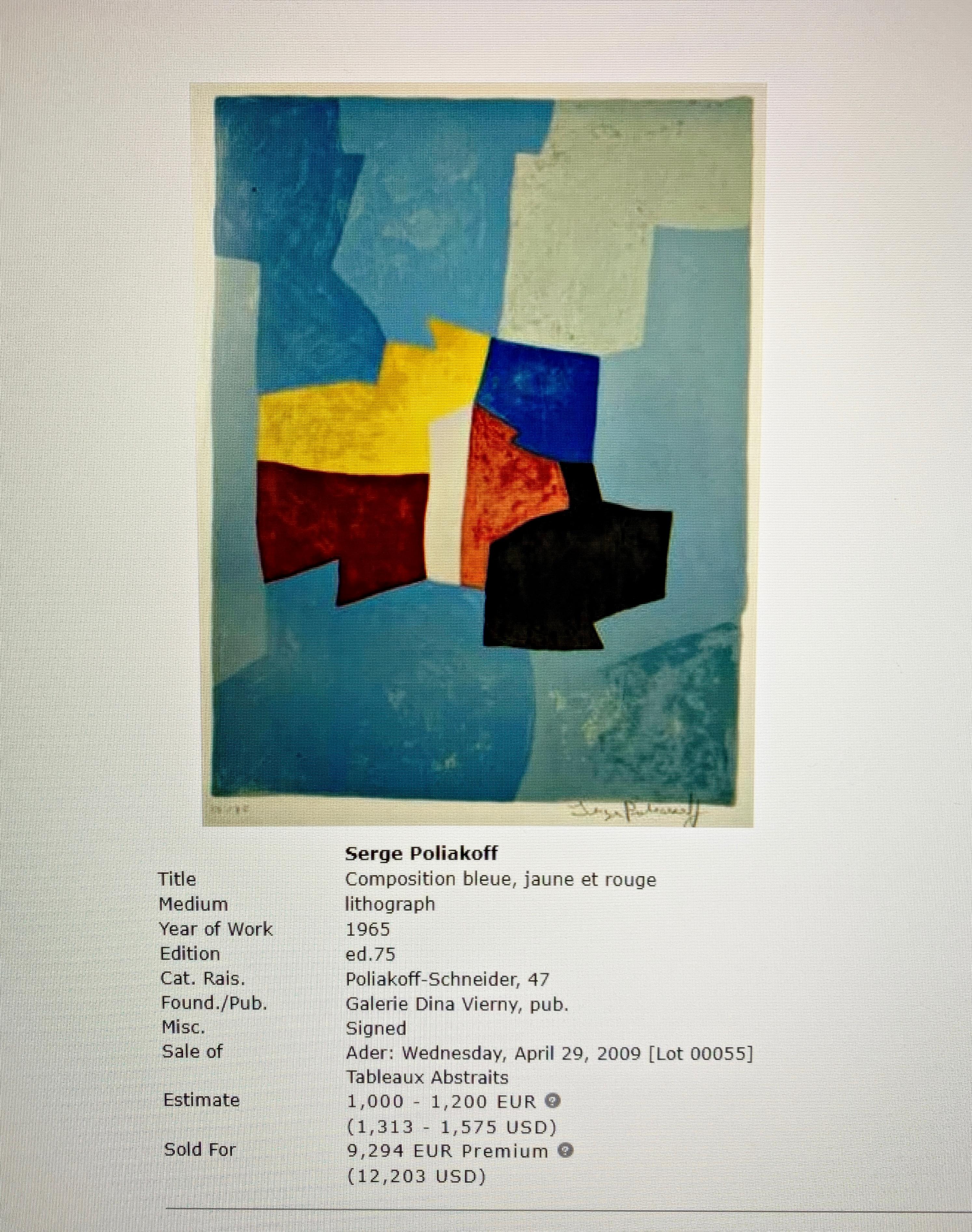 20th Century abstract Serge Poliakoff, colored Lithograph  For Sale 5