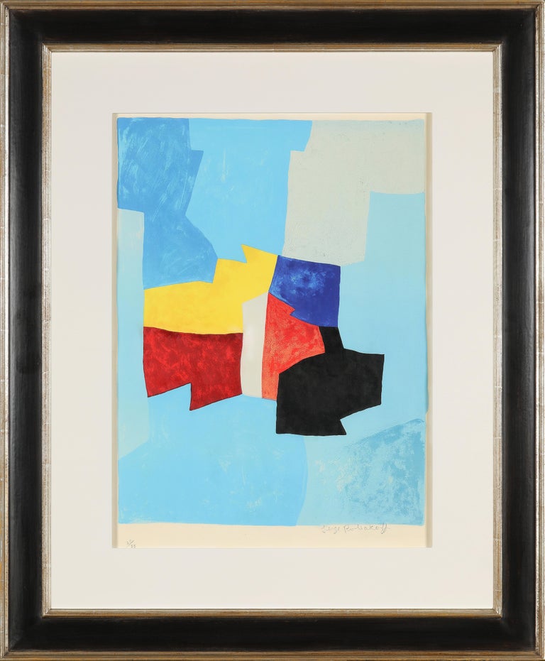 Serge Poliakoff
Moscow 1900-1969 Paris
Composition bleue, jaune et rouge, 1965
Color lithograph in 10 colors
Hand signed in pencil lower right
Limited  "20/75" at the bottom left
Image: 61 x 46.5 cm
Frame: 99 x 81 cm
Printer: Mourlot,