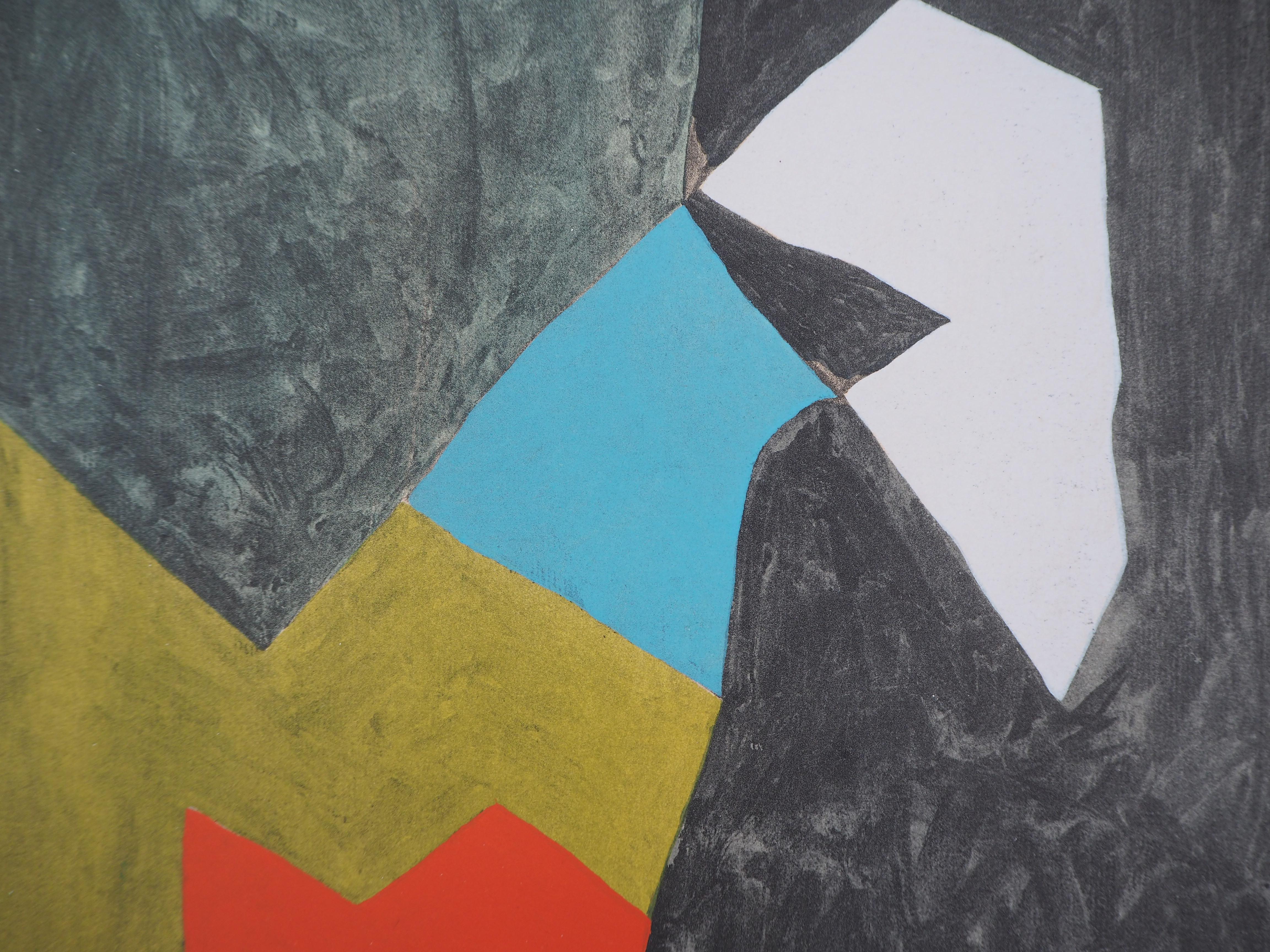 Abstract composition - Lithograph, 1956 - Gray Abstract Print by Serge Poliakoff