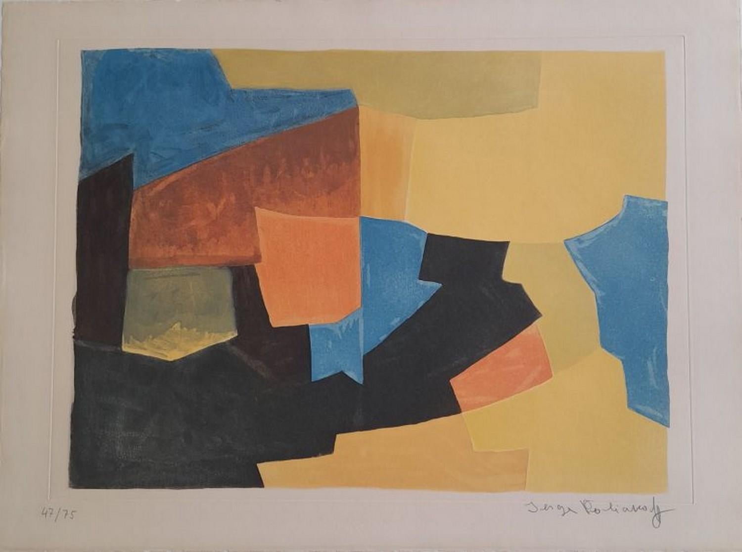 Serge Poliakoff Abstract Print - Black, yellow, blue and red composition XXX 