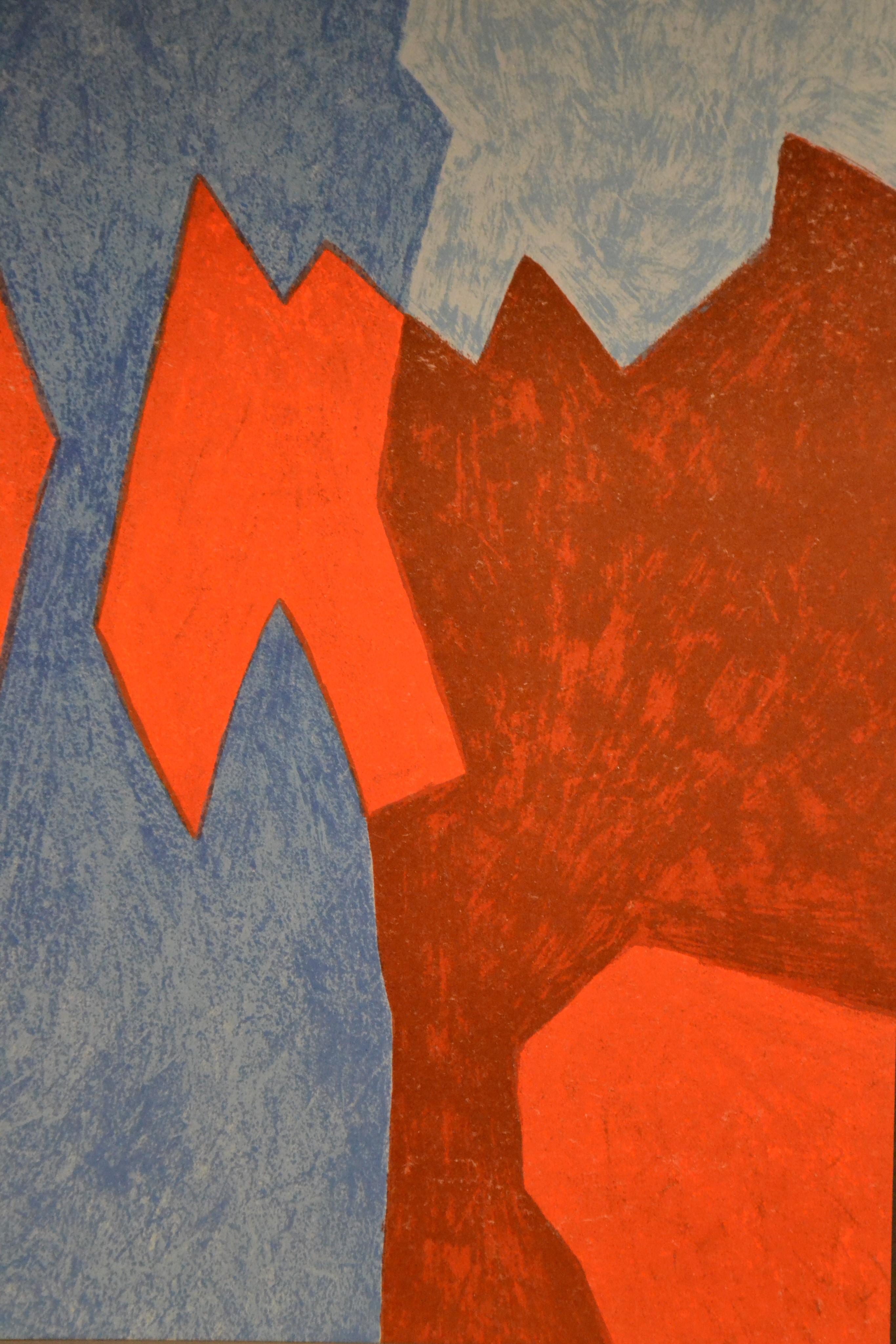 Blue And Red Composition   - Original Lithograph by Serge Poliakoff - 1968 2