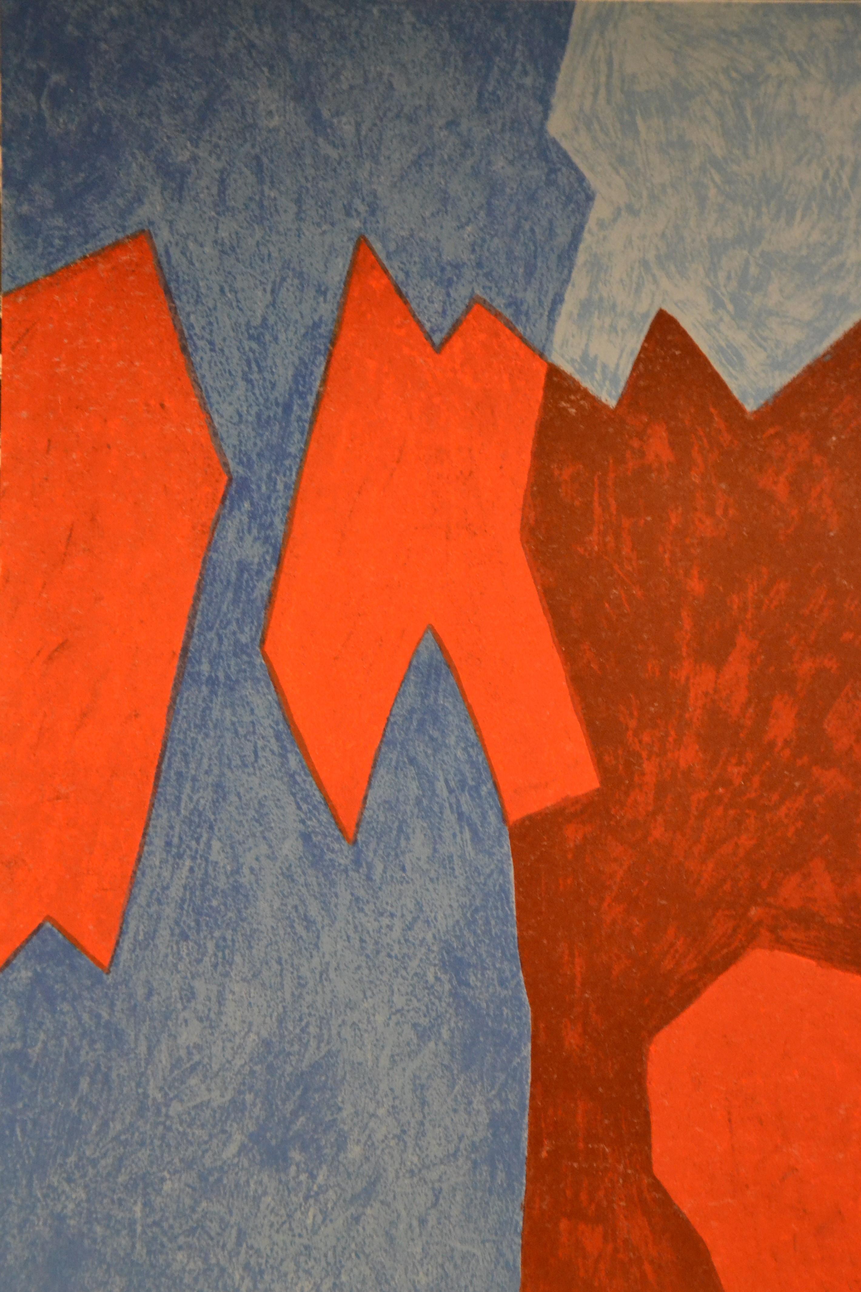 Blue And Red Composition   - Original Lithograph by Serge Poliakoff - 1968 3