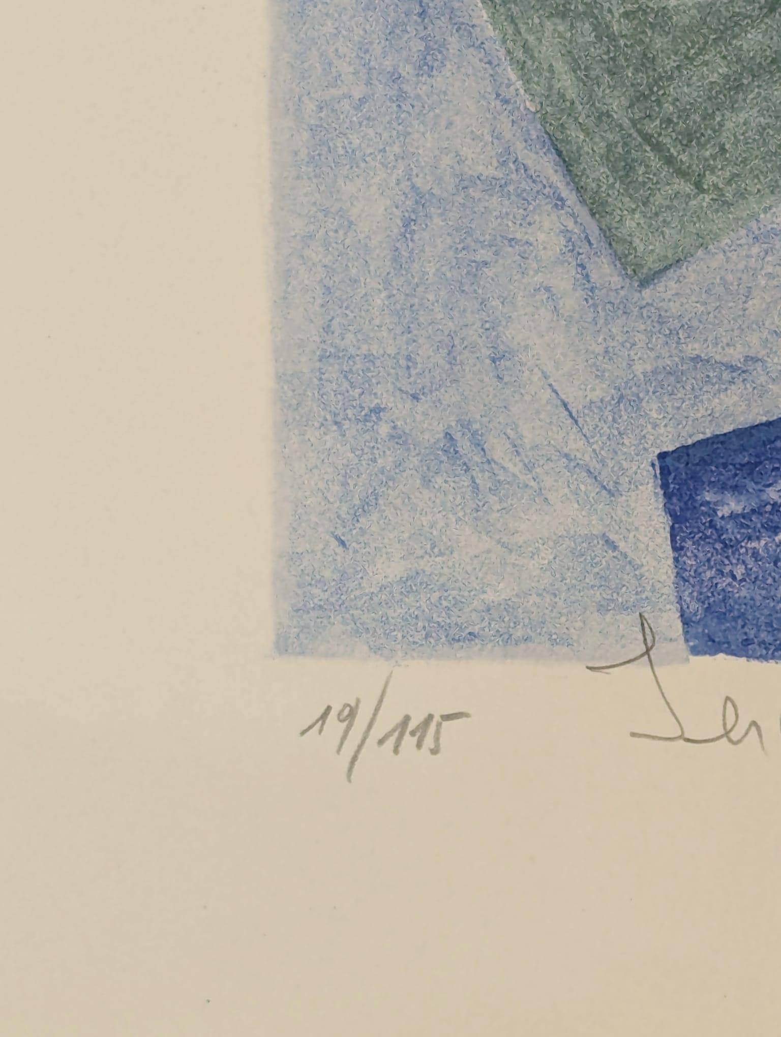 Blue, green and red composition L78, “L'été” (Summer) - Gray Abstract Print by Serge Poliakoff