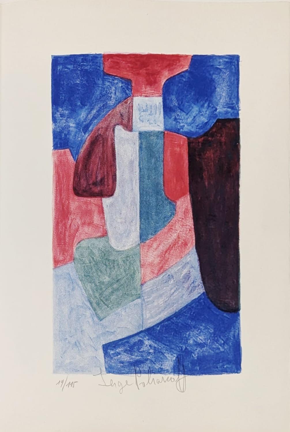Serge Poliakoff Abstract Print - Blue, green and red composition L78, “L'été” (Summer)