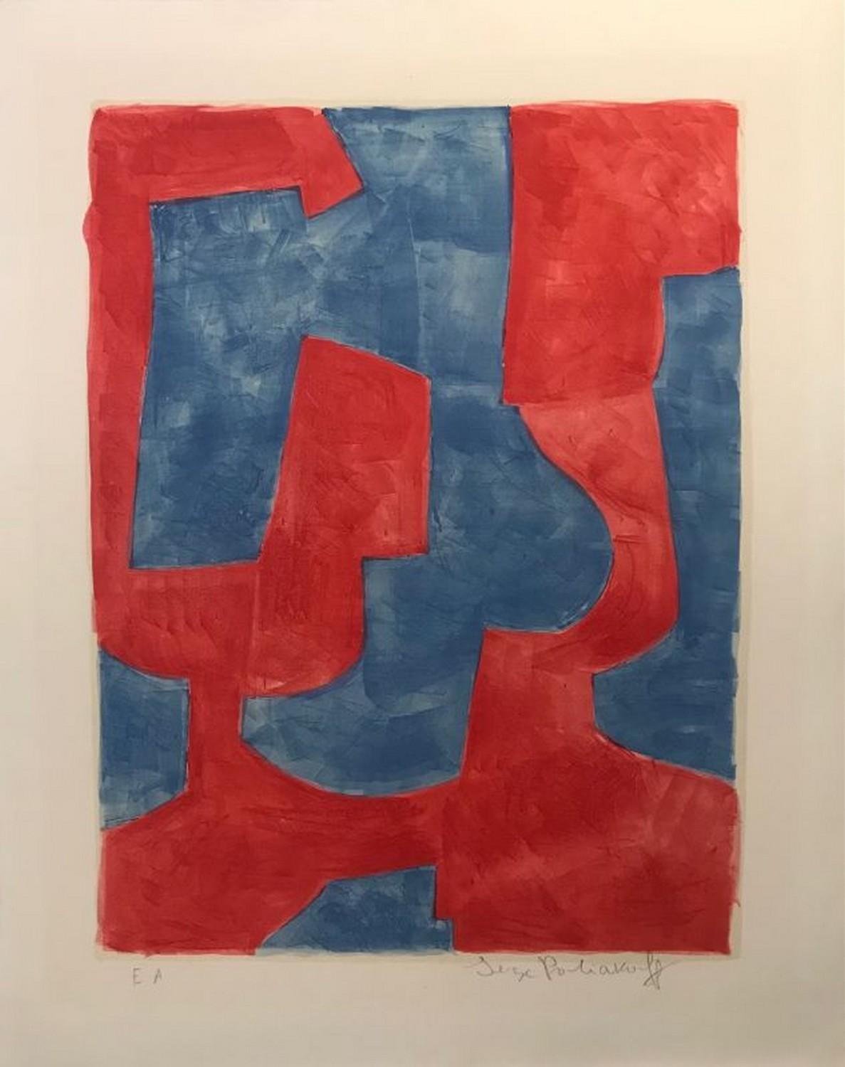Serge Poliakoff Abstract Print – Komposition bleue et rouge L57 