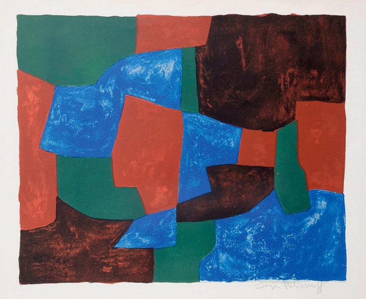 Serge Poliakoff Abstract Print - "COMPOSITION BLEUE, VERTE ET ROUGE".