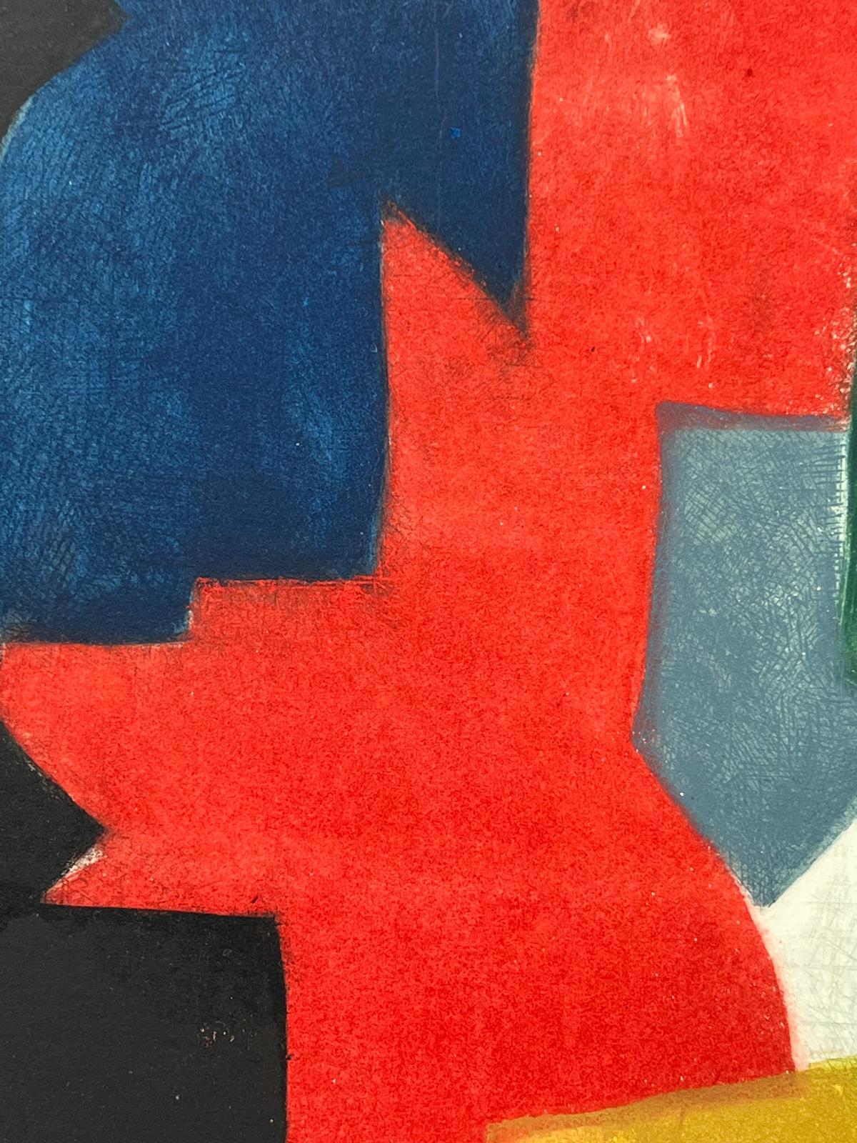 Composition bleu, rouge, vert et noir III - Beige Abstract Print par Serge Poliakoff