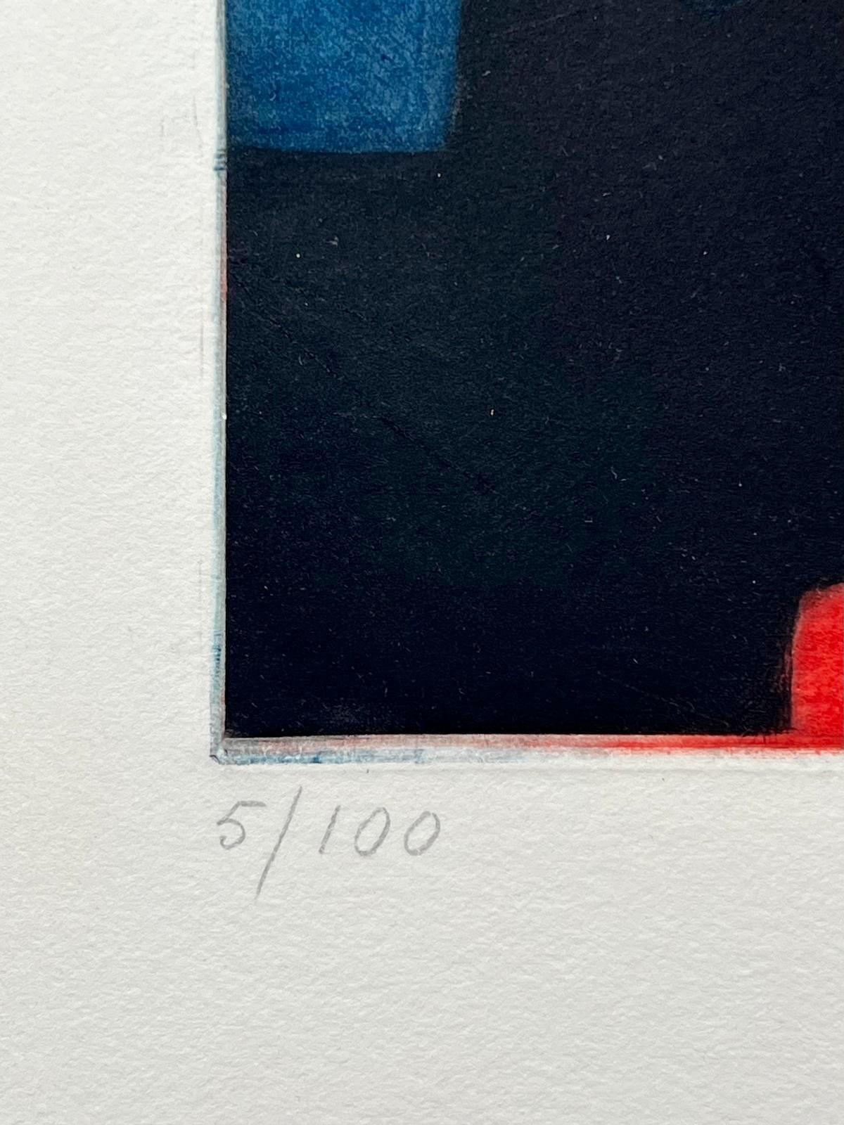 Composition bleu, rouge, vert et noir III en vente 1