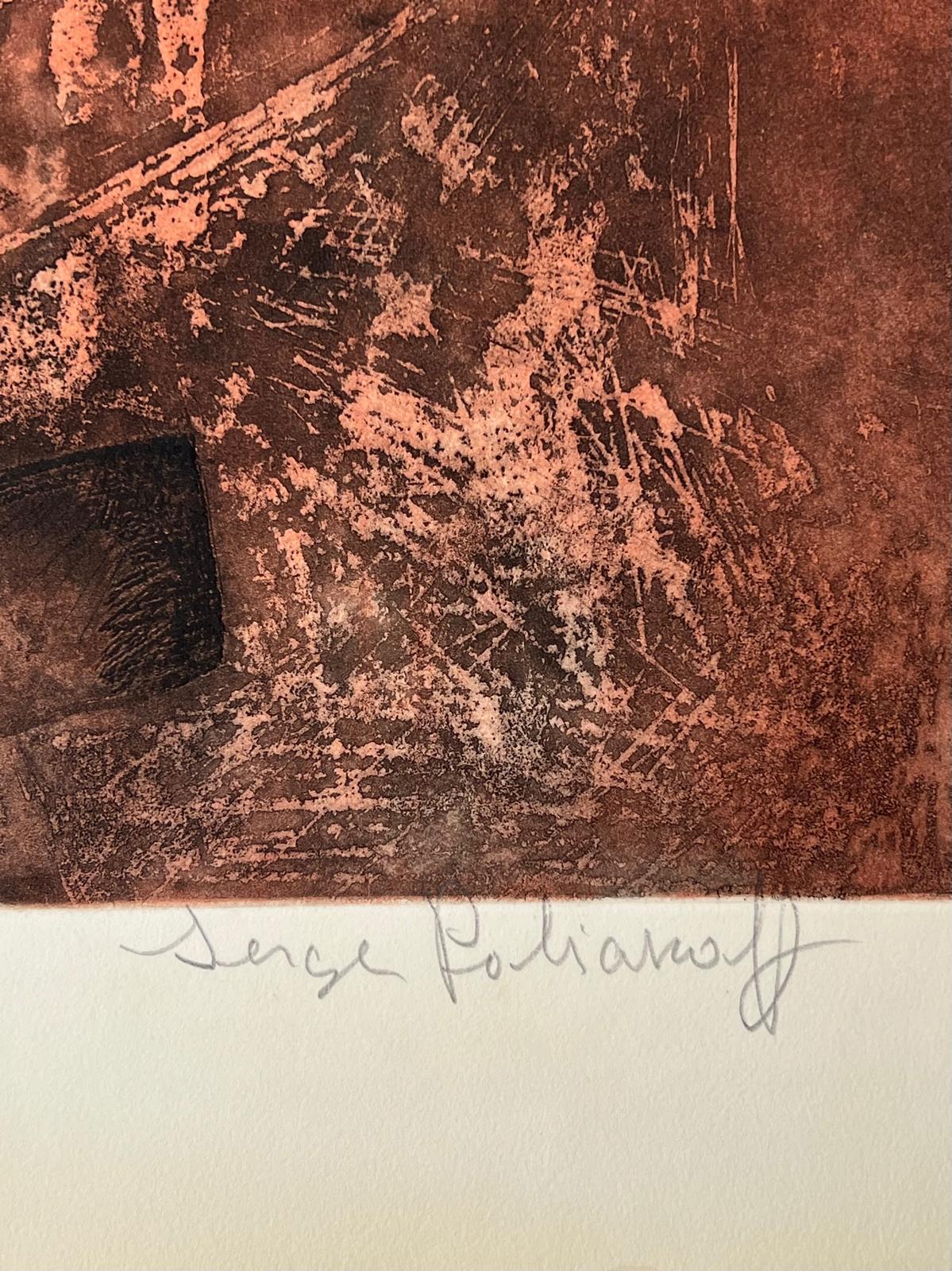 Composition Brune et Rouge XV - Brown Abstract Print by Serge Poliakoff
