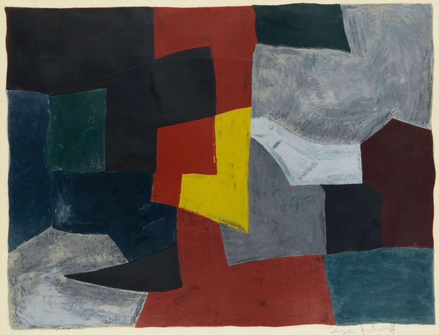 Serge Poliakoff Abstract Print – Zusammensetzung grau, rot und gelb L27