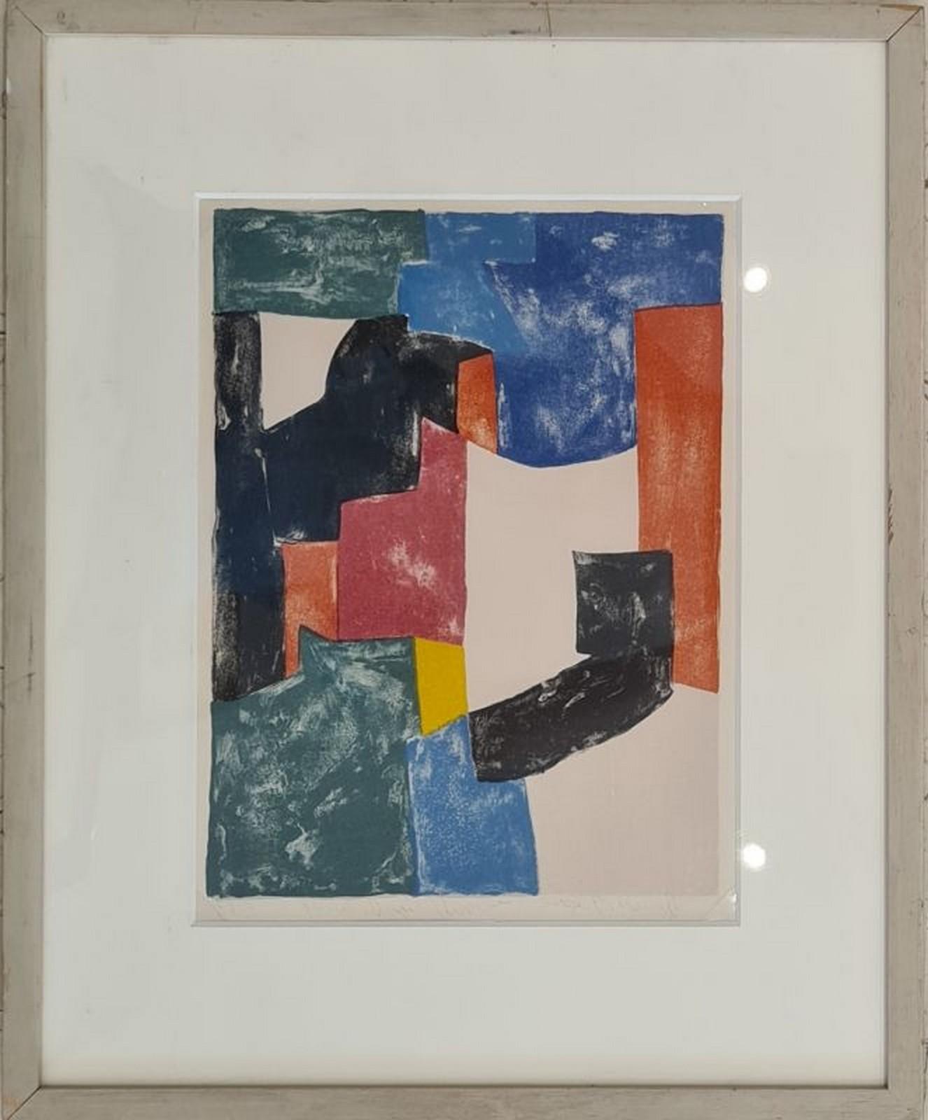 Serge Poliakoff Abstract Print - Composition in Black, Blue and Red n°37 