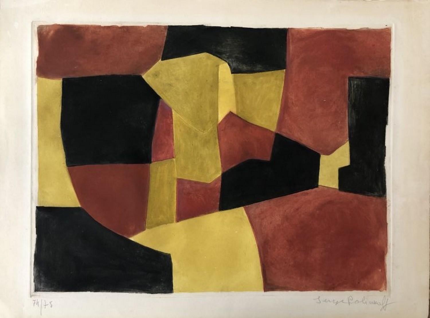 Serge Poliakoff Abstract Print - Composition in black, yellow and red X