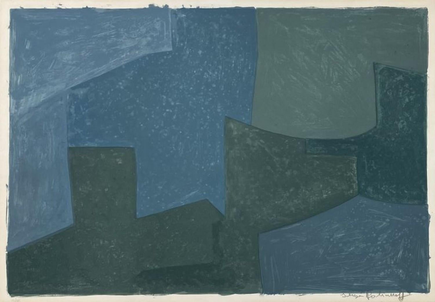 Serge Poliakoff Abstract Print - Composition in blue and green n°52 