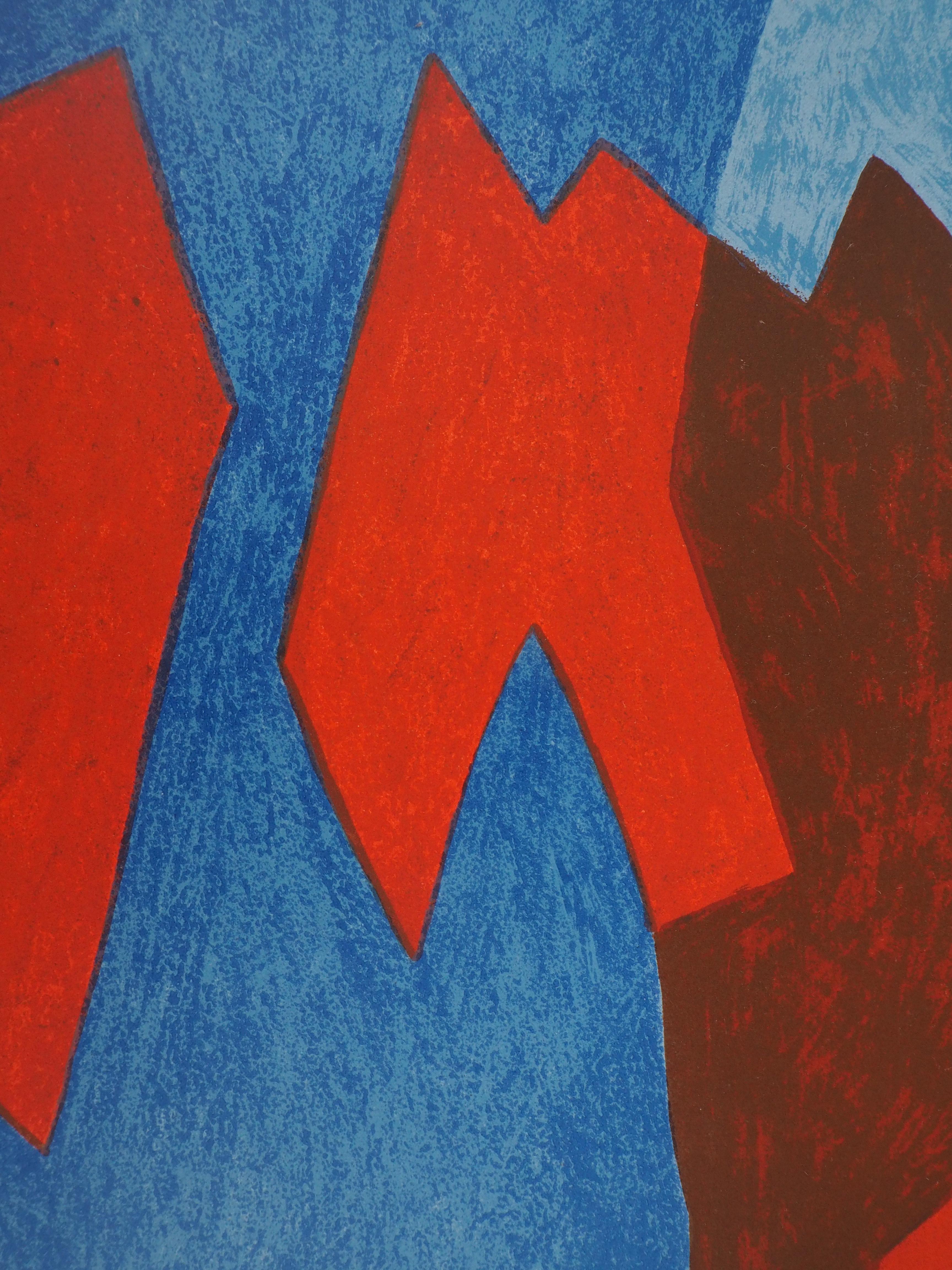 Composition in Blue and Red - Original lithograph (Mourlot 1968) - Print by Serge Poliakoff