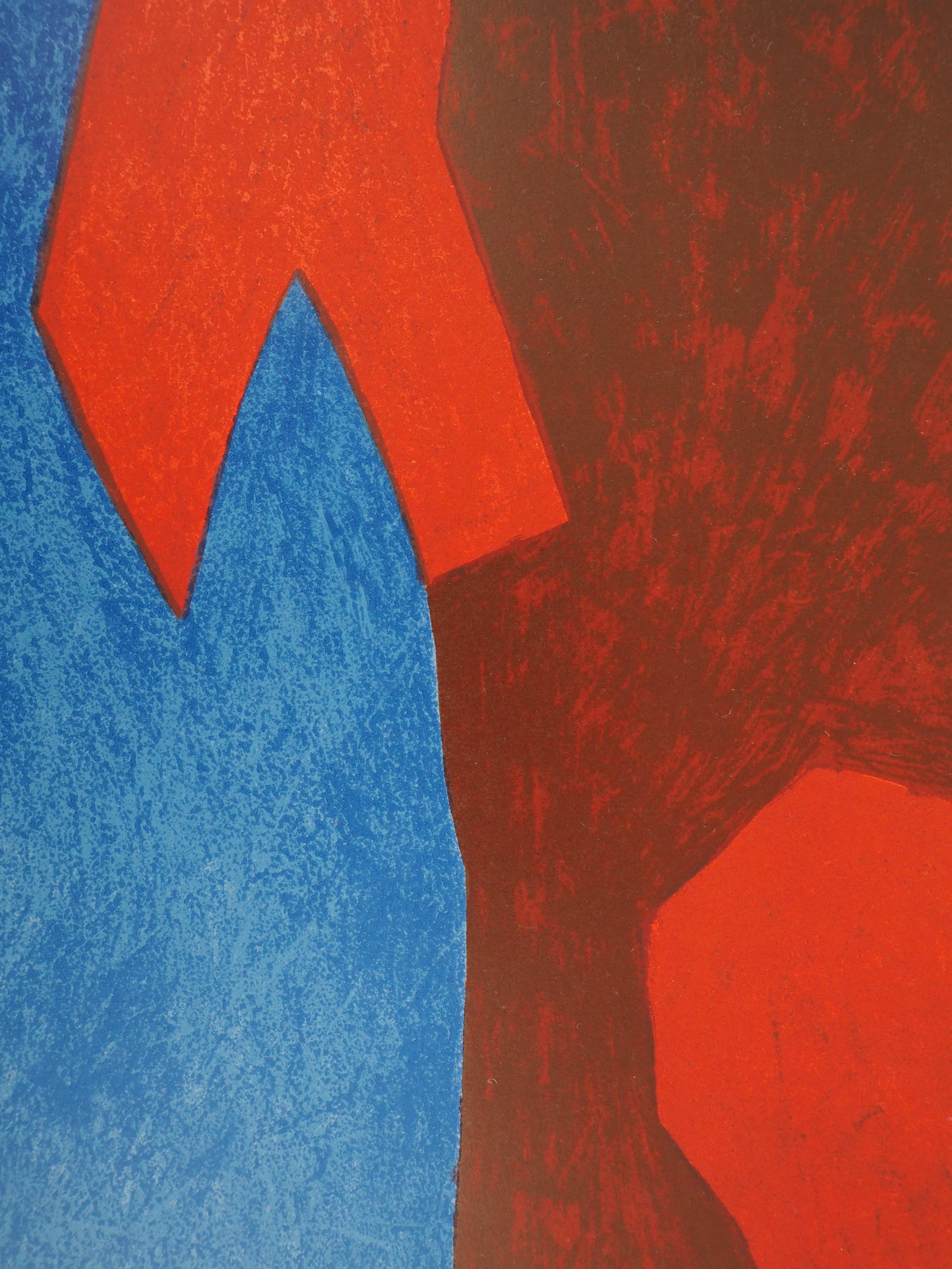 Komposition in Blau und Rot - Originallithographie (Mourlot 1968) (Abstrakt), Print, von Serge Poliakoff