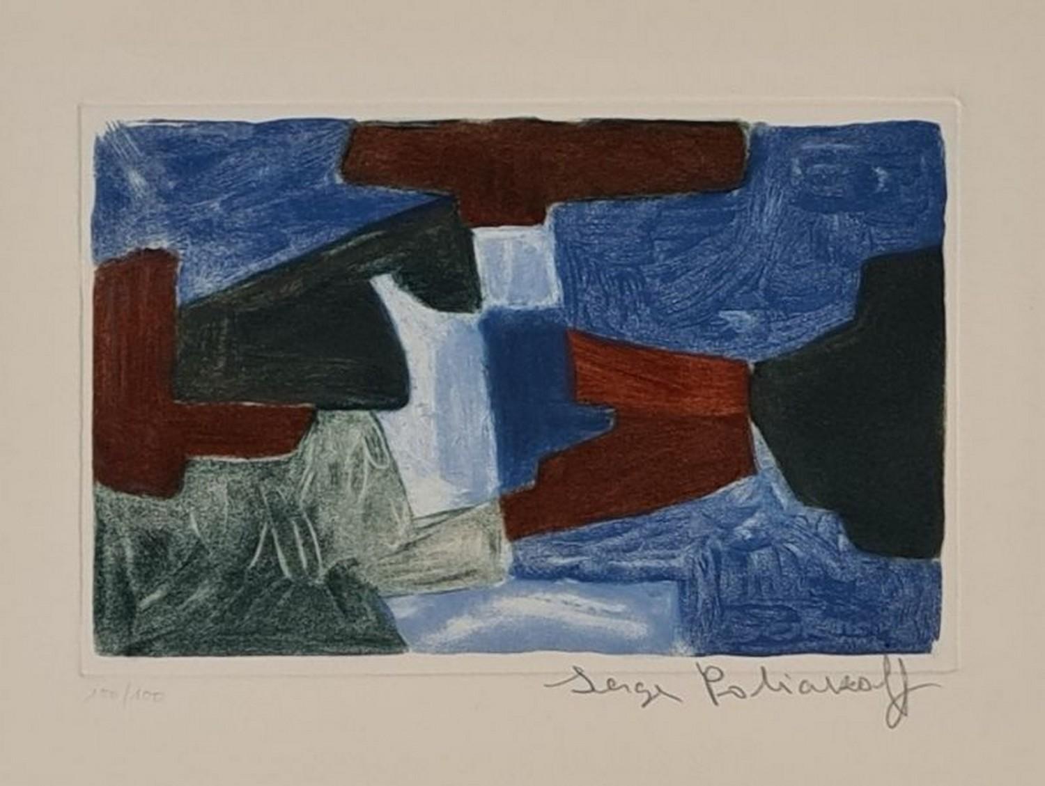 Serge Poliakoff Abstract Print - Composition in blue, green and brown XXXIII