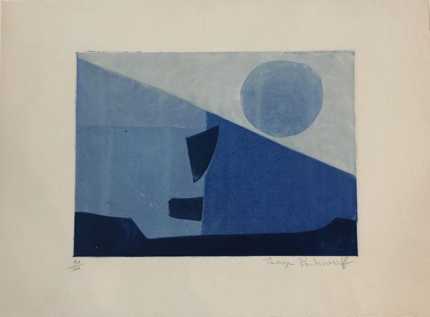 Serge Poliakoff Abstract Print - Composition in blue n °II