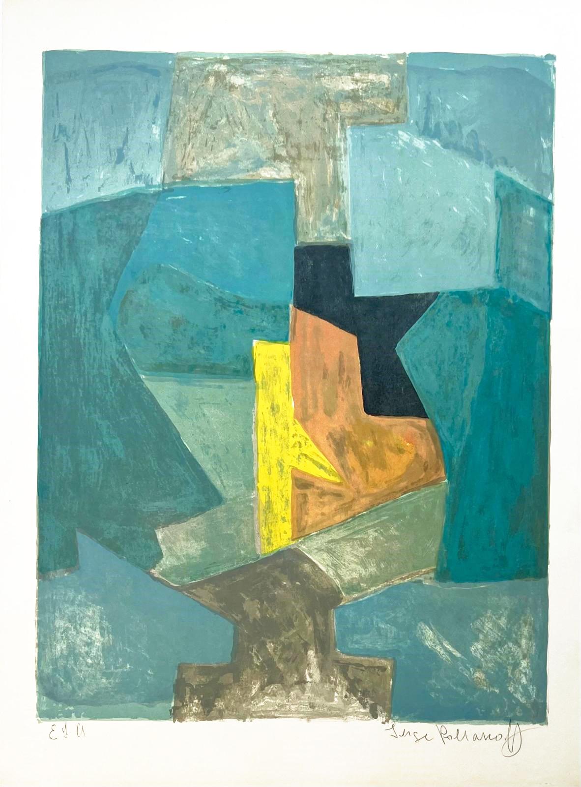 Serge Poliakoff Abstract Print - Composition in blue n°50
