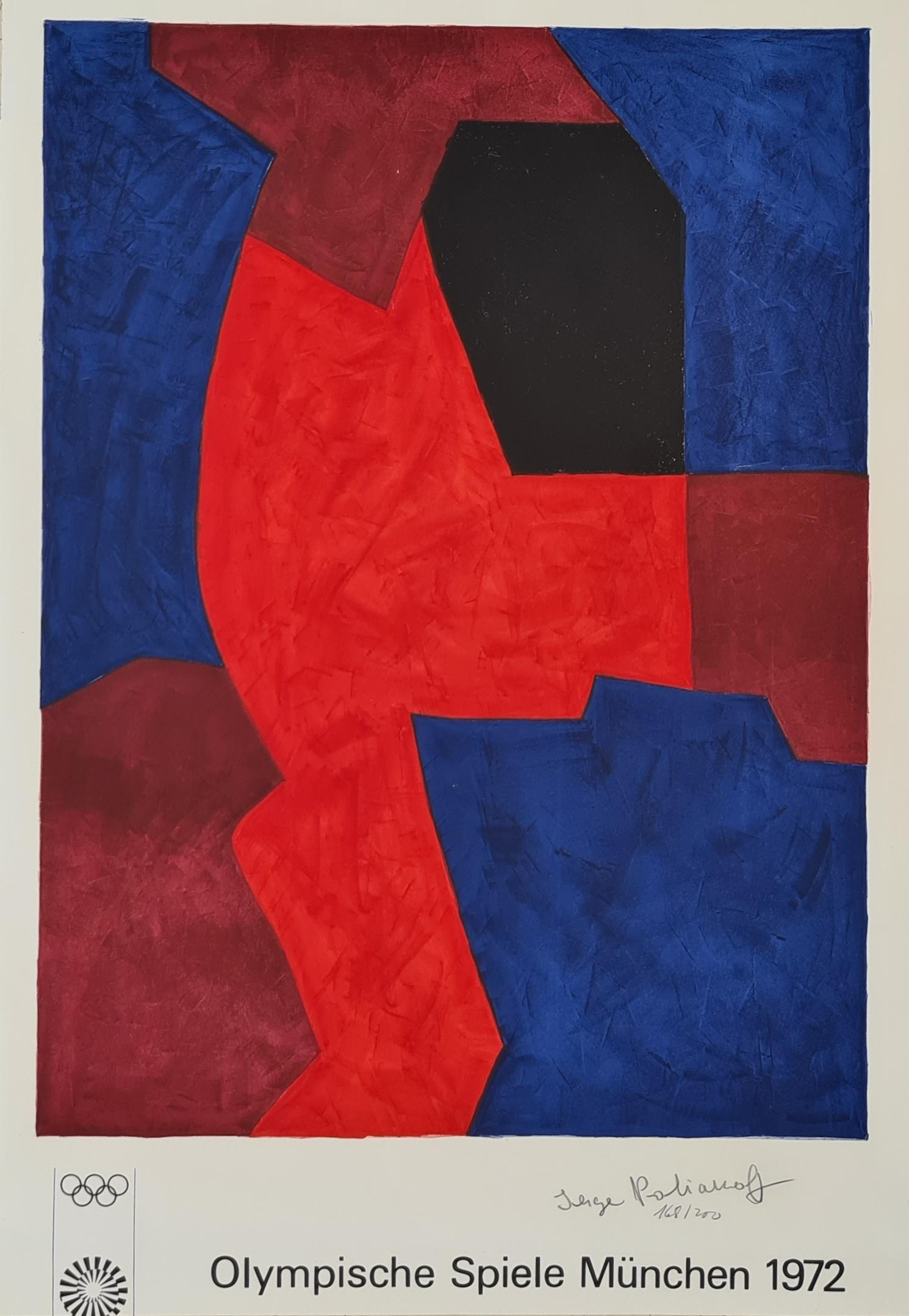 Serge Poliakoff Abstract Print - Composition in blue, red and black 