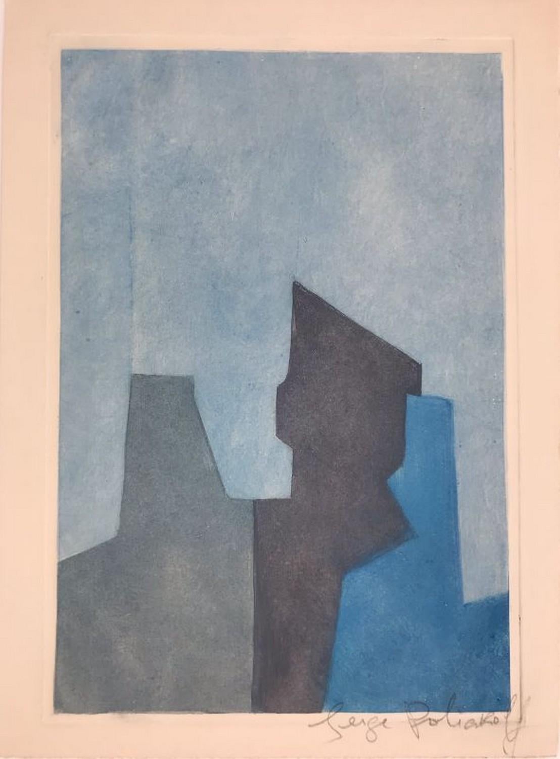 Serge Poliakoff Abstract Print - Composition in blue XXIV