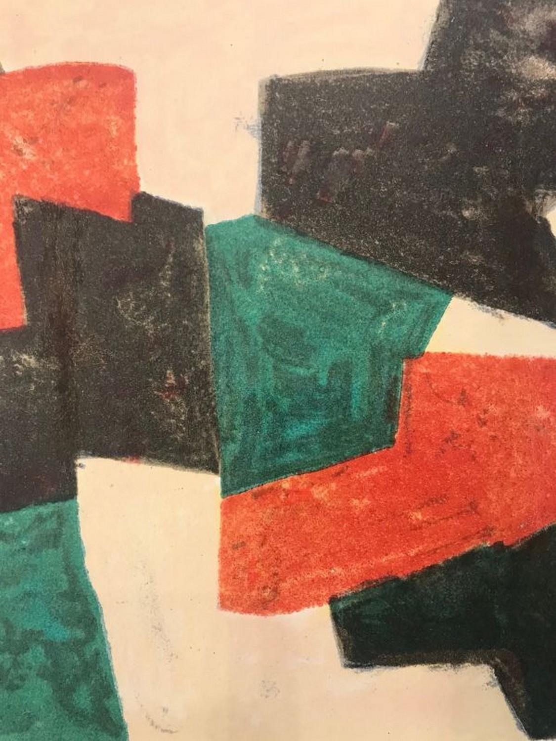 Composition in green, beige, red and brown  - Print by Serge Poliakoff