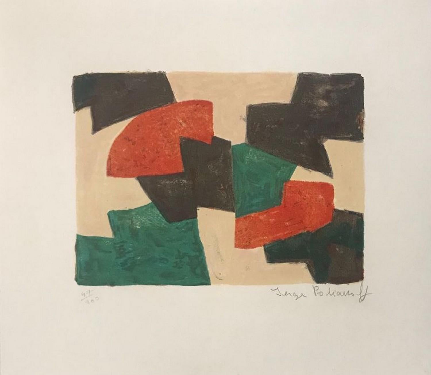 Composition in green, beige, red and brown  - Abstract Print by Serge Poliakoff
